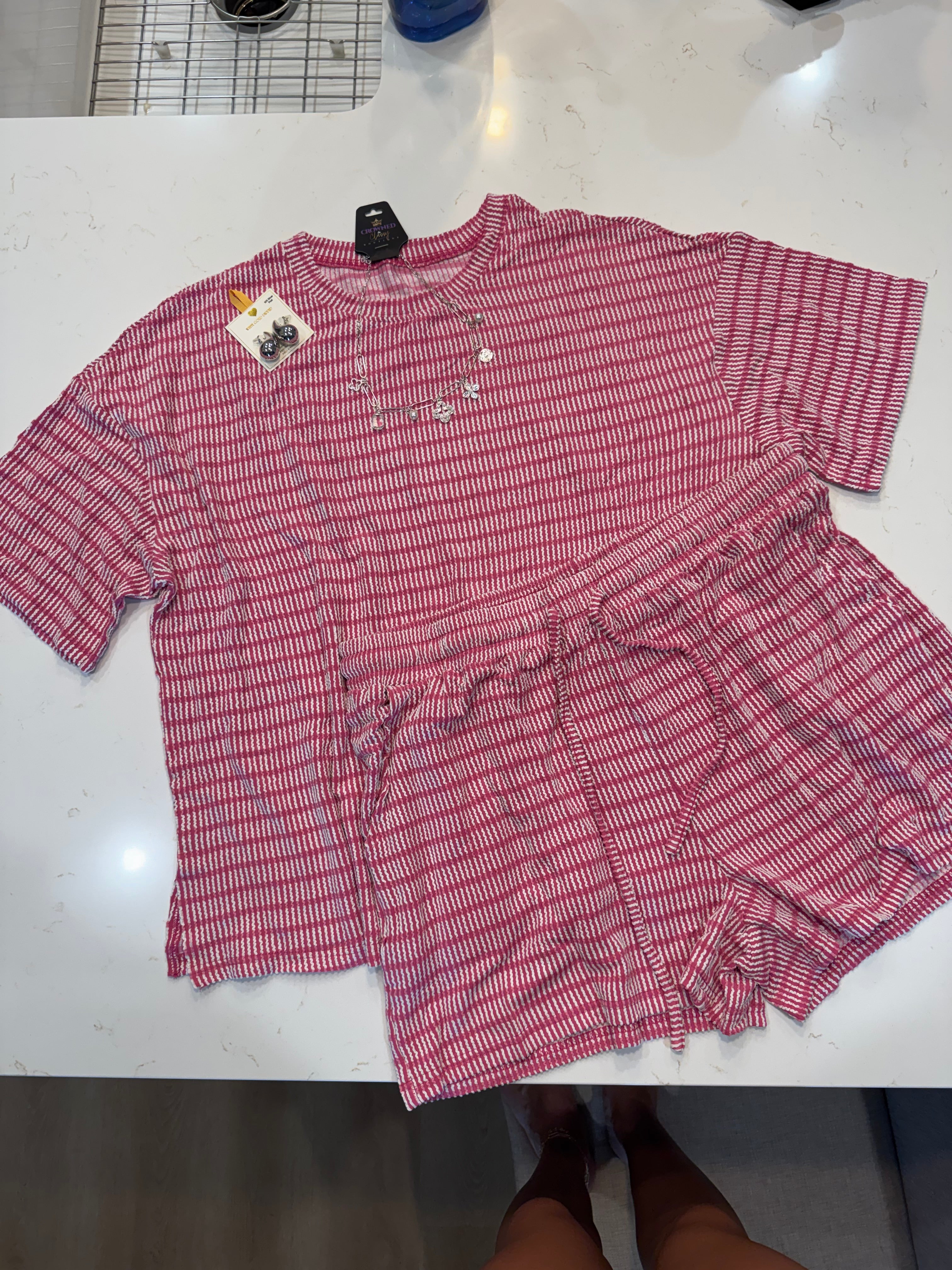 Pink Stripe Ribbed Set