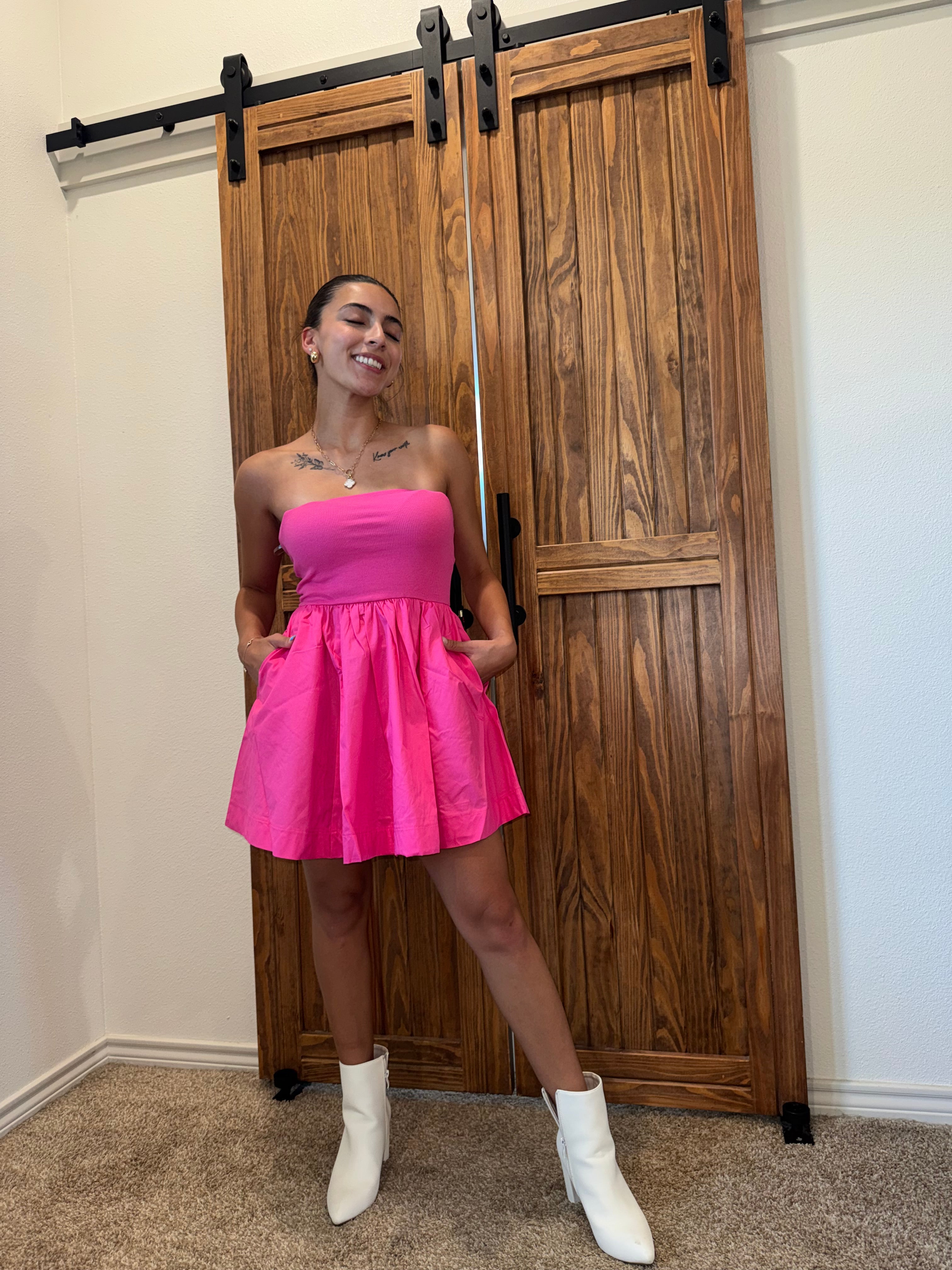 Zenana Strapless Pink Dress