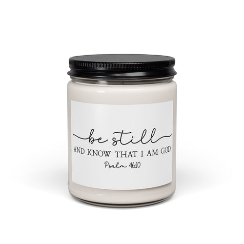 Be Still Soy Candle — 9oz Scented Jar Candle with Psalm 46:10 Inspirational Label