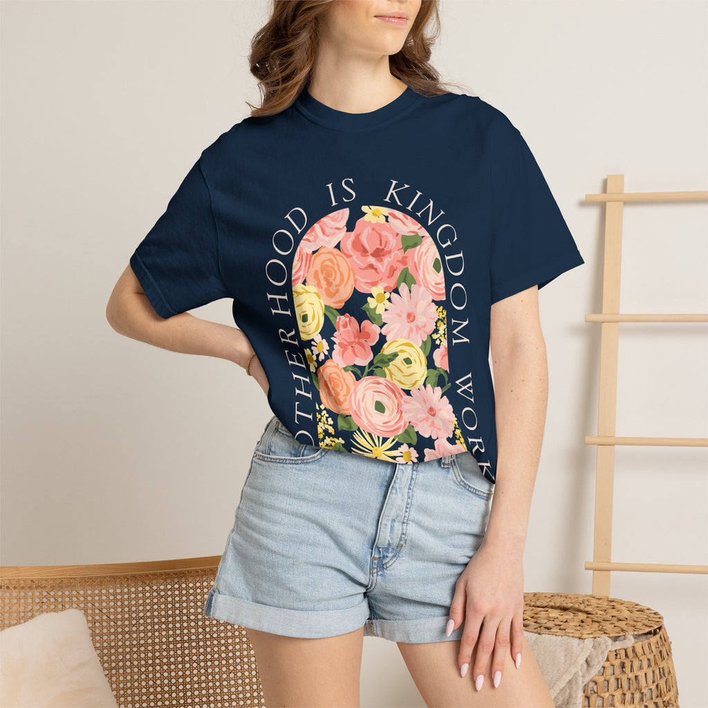 Motherhood Floral T-Shirt — "Motherhood Is Kingdom Work" (Proverbs 31:25-27)