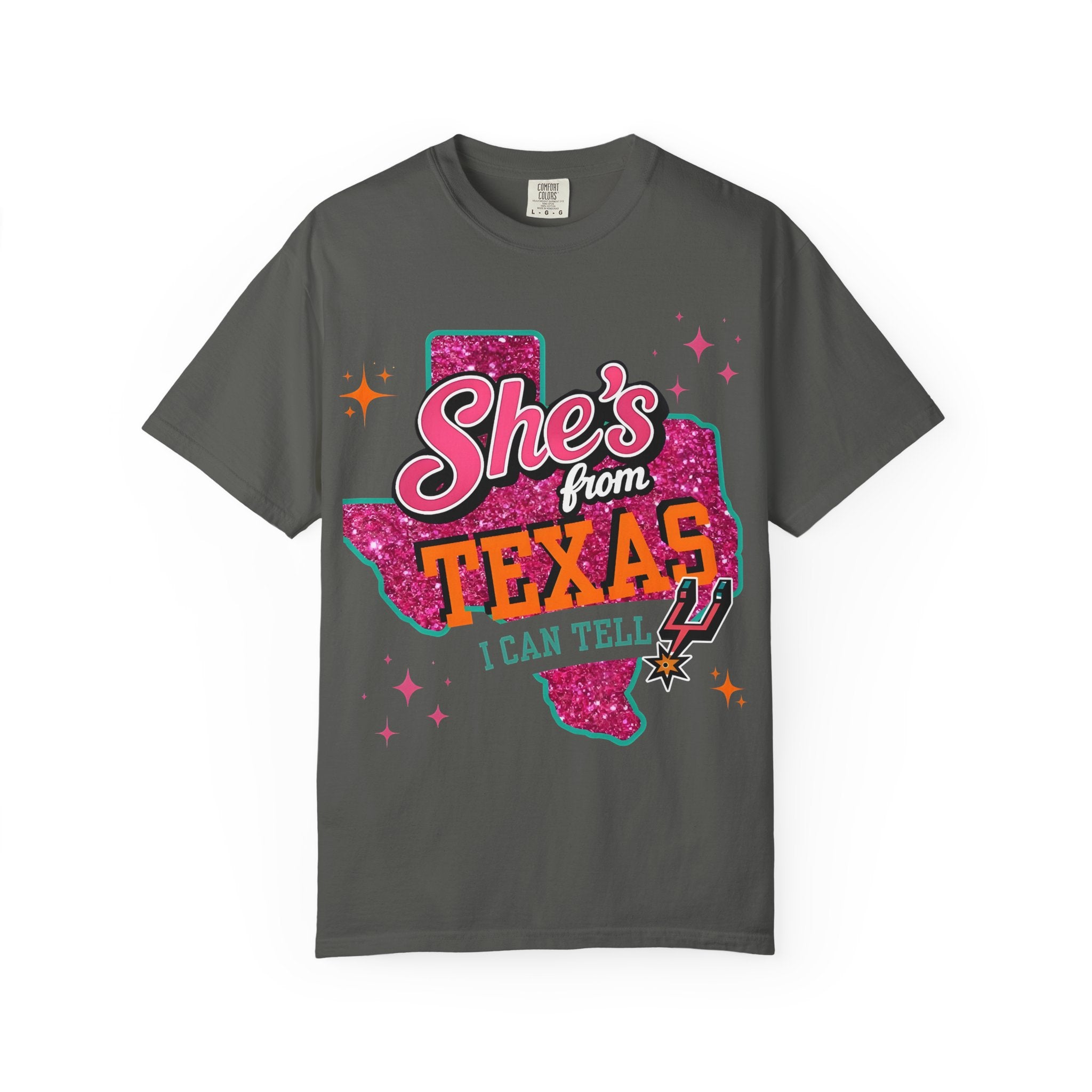 T-Shirt — "She's From Texas I Can Tell" Retro Glitter State Pride Tee