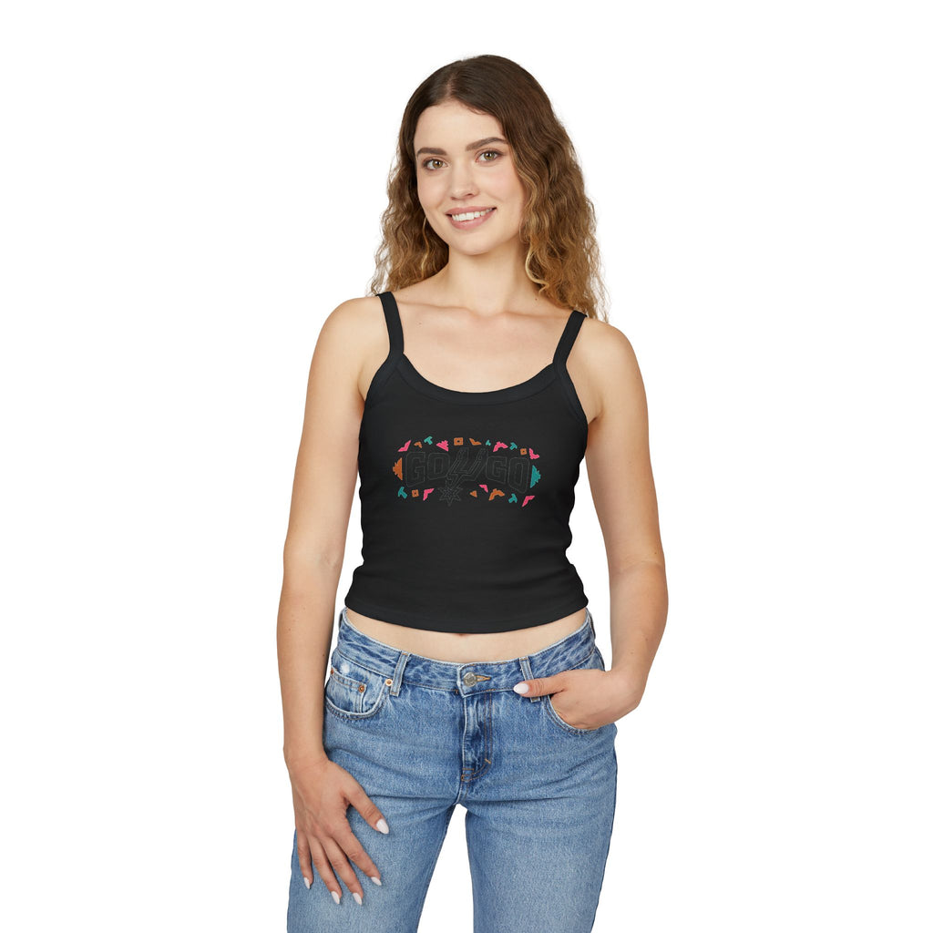 Spaghetti Tank Top — 'Go Spurs Go' Colorful Retro Basketball Fan Crop