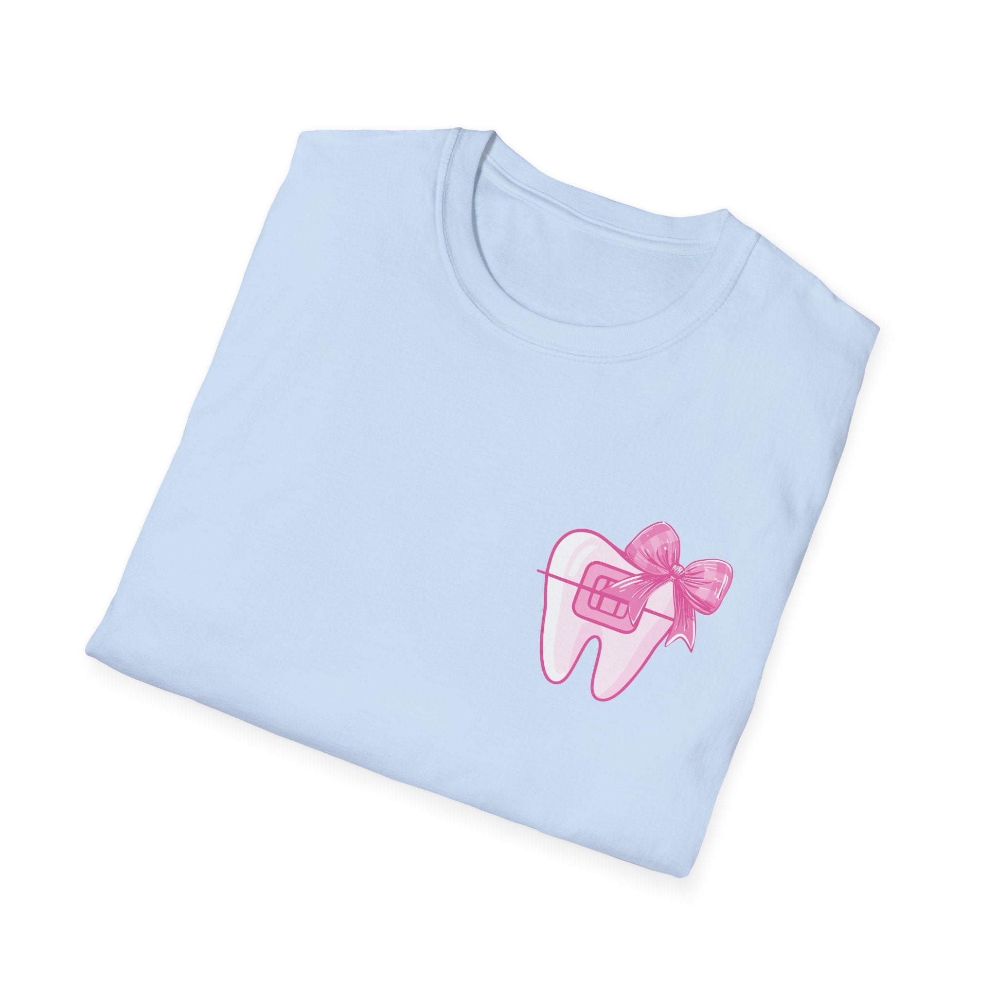 Tooth & Bow T-Shirt — Pink Dental Icons "It's a good day to straighten teeth"