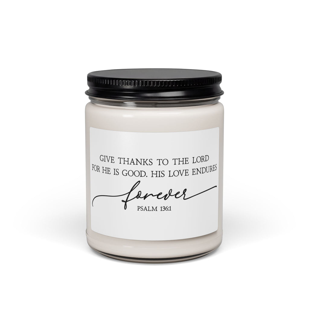 Psalm 136:1 Soy Candle — 'Give Thanks' Scented 9oz Jar
