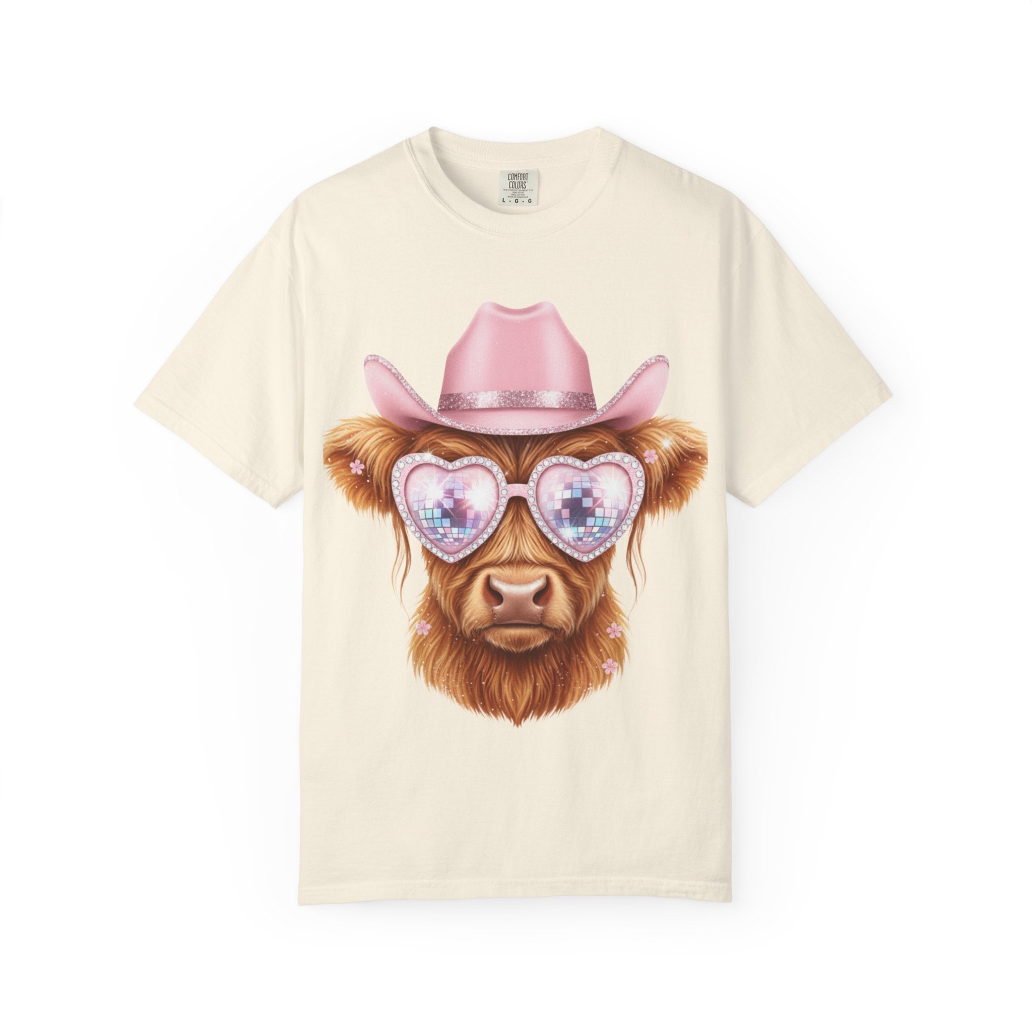 Cowgirl Cow T‑Shirt — Cute Cow with Pink Hat & Heart Sunglasses