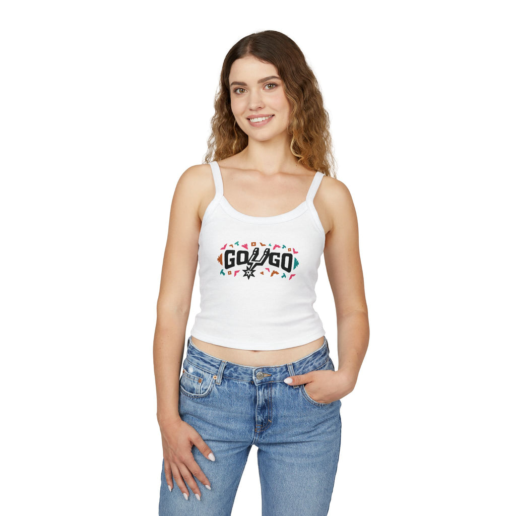 Spaghetti Tank Top — 'Go Spurs Go' Colorful Retro Basketball Fan Crop