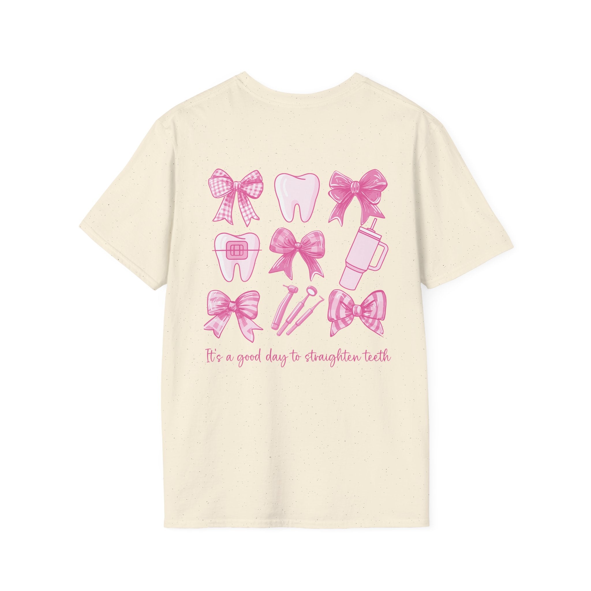 Tooth & Bow T-Shirt — Pink Dental Icons "It's a good day to straighten teeth"