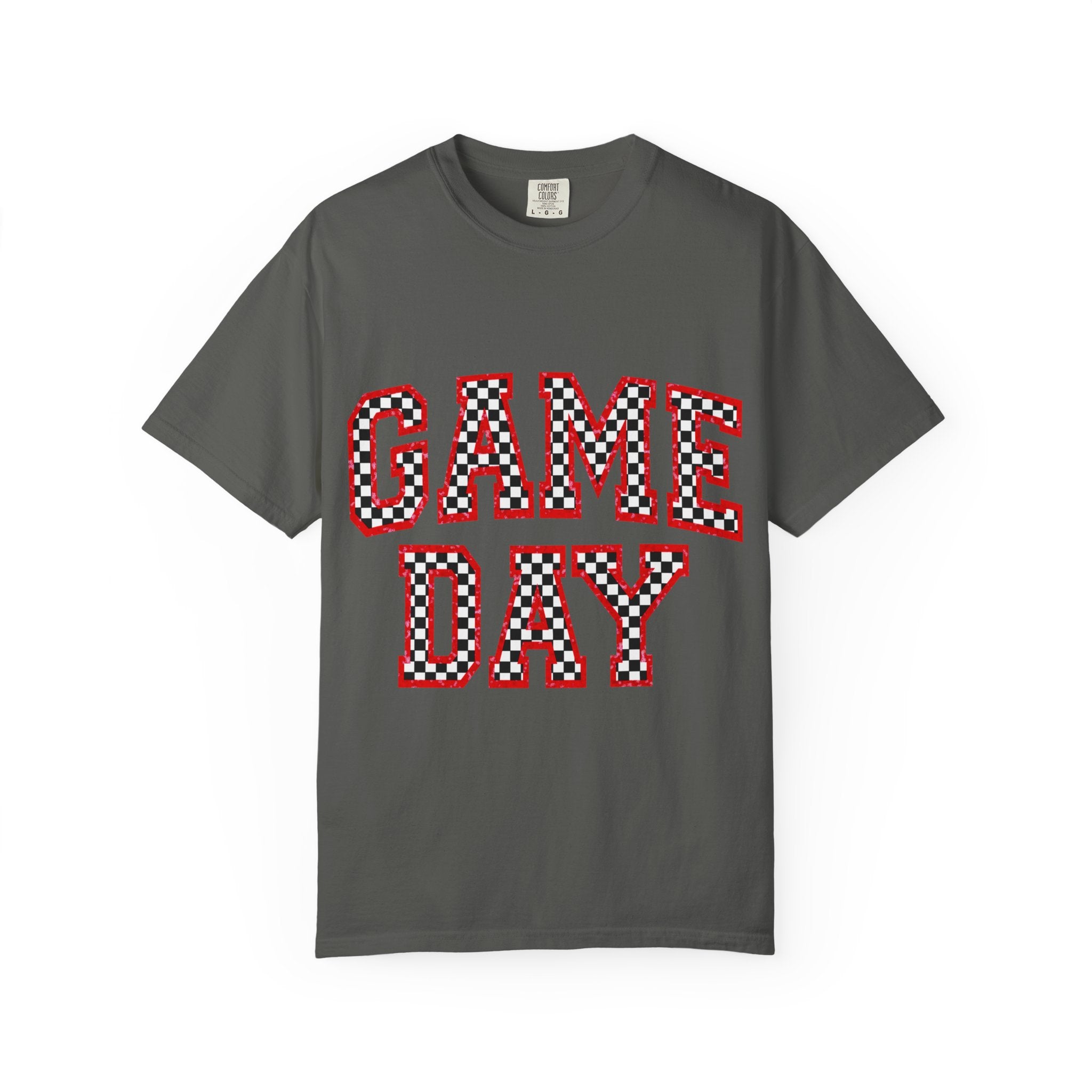 Game Day T-Shirt — Red & Blue Checker Collegiate Graphic
