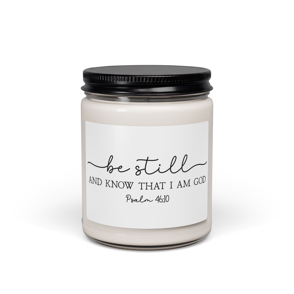Be Still Soy Candle — 9oz Scented Jar Candle with Psalm 46:10 Inspirational Label