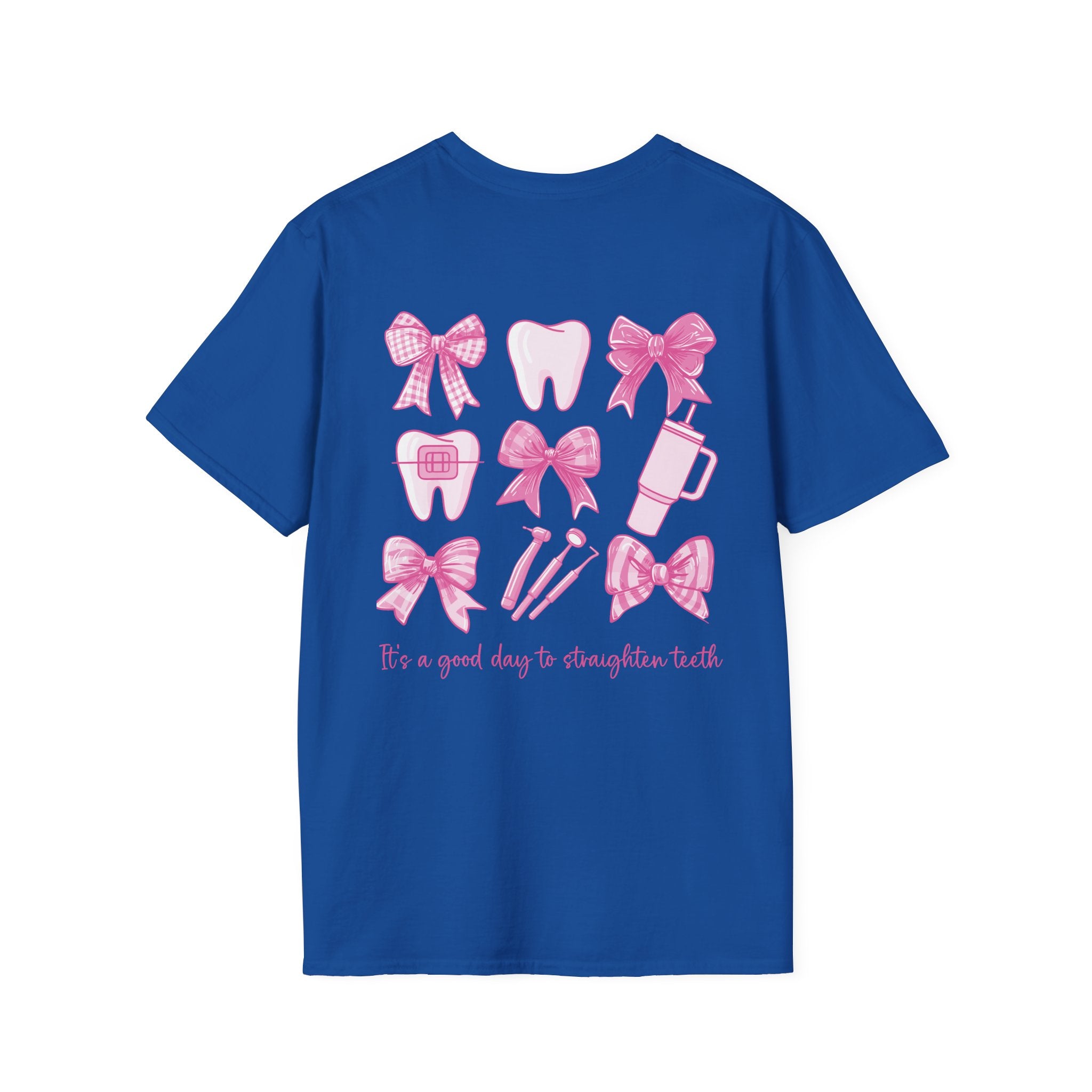 Tooth & Bow T-Shirt — Pink Dental Icons "It's a good day to straighten teeth"