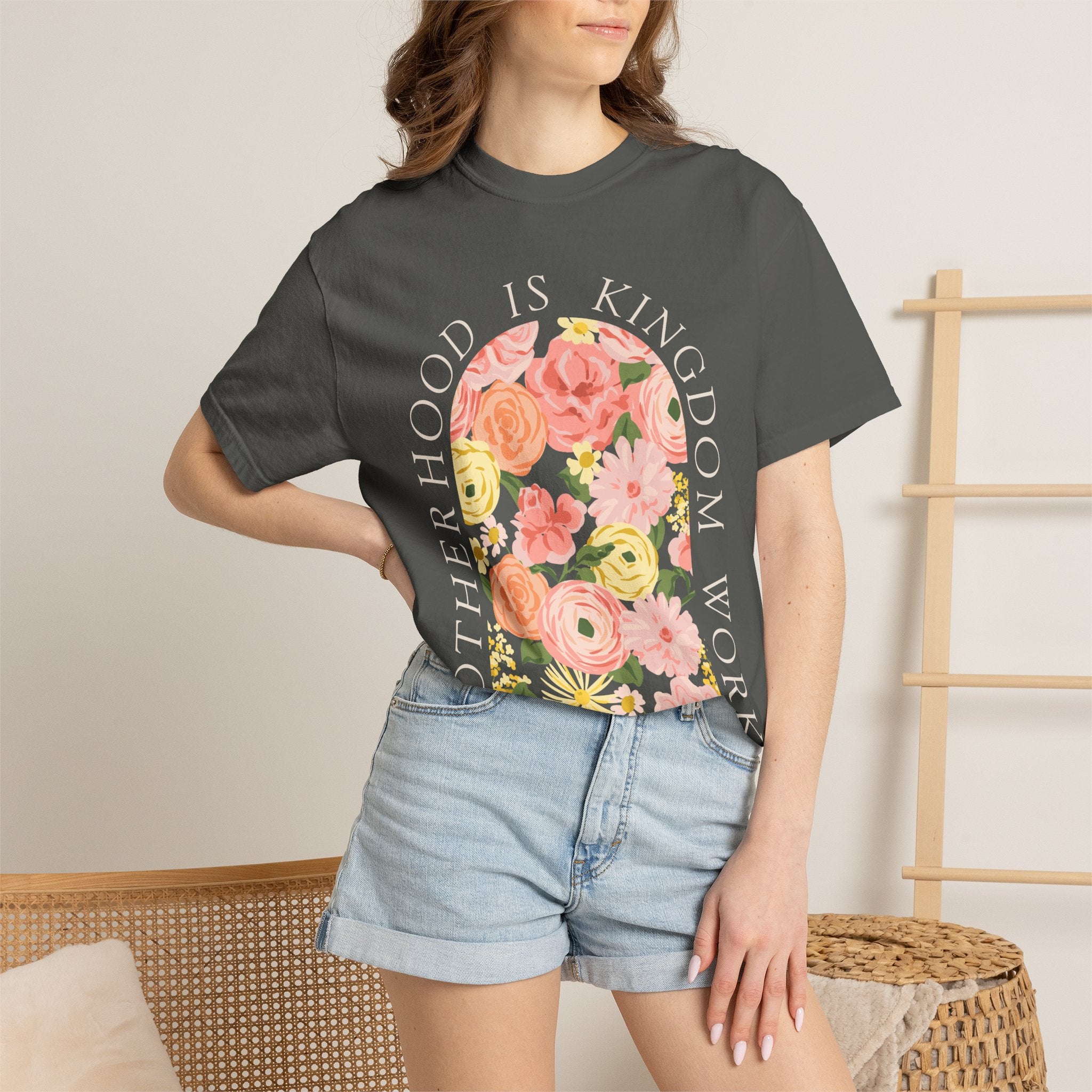 Motherhood Floral T-Shirt — "Motherhood Is Kingdom Work" (Proverbs 31:25-27)