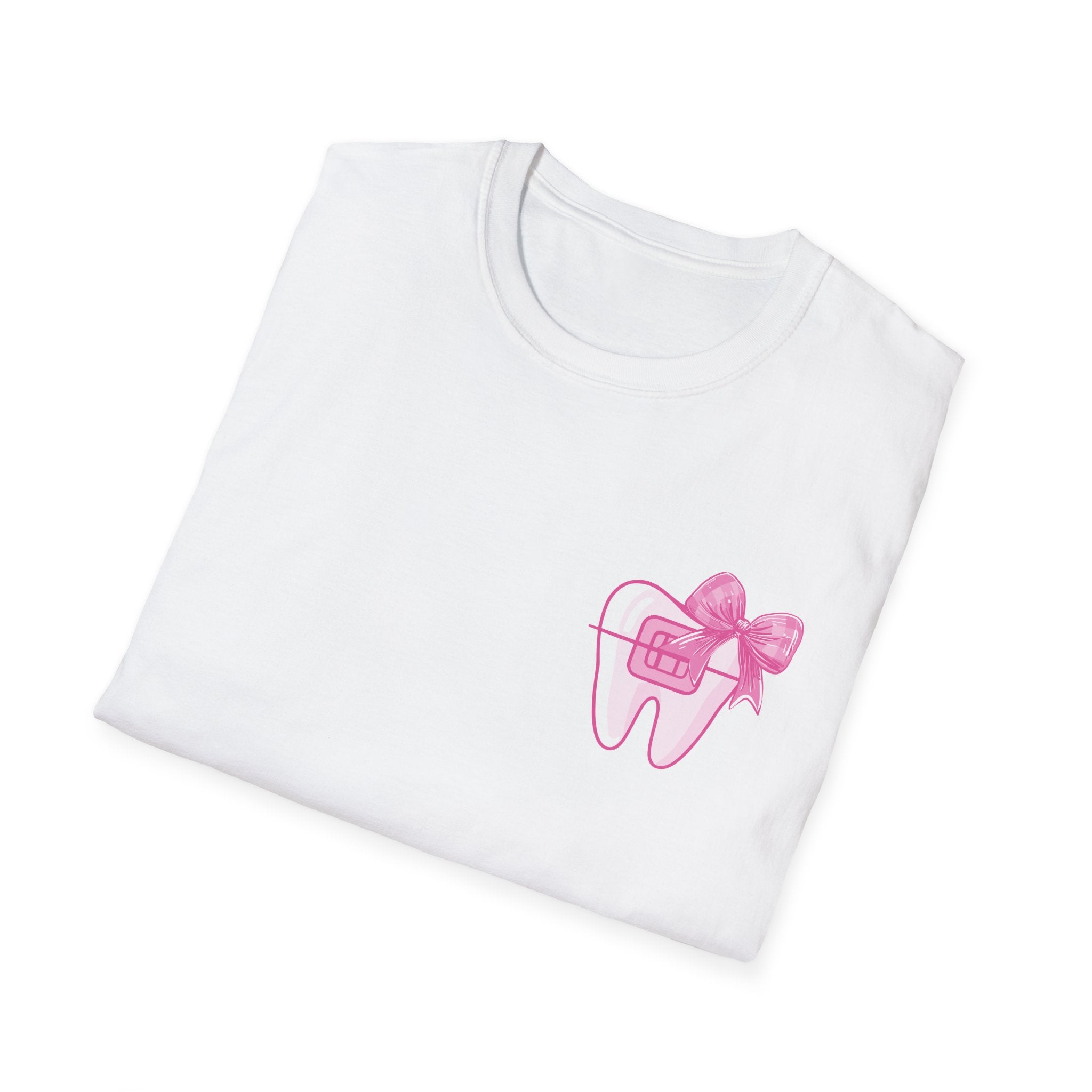 Tooth & Bow T-Shirt — Pink Dental Icons "It's a good day to straighten teeth"