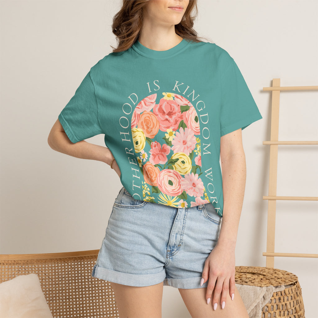 Motherhood Floral T-Shirt — "Motherhood Is Kingdom Work" (Proverbs 31:25-27)