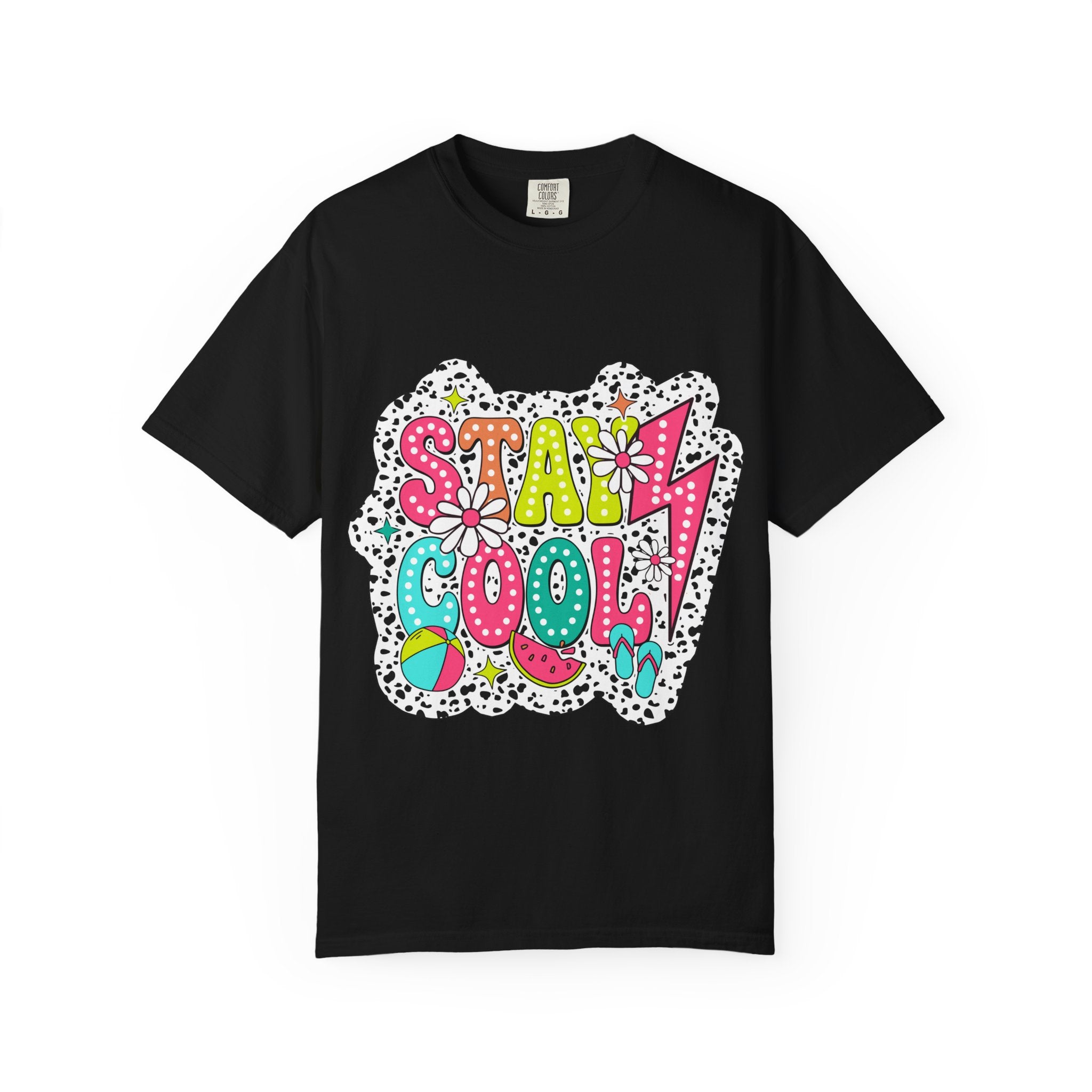 Stay Cool Graphic T-Shirt — Retro Doodle Flower & Peace Sign Tee