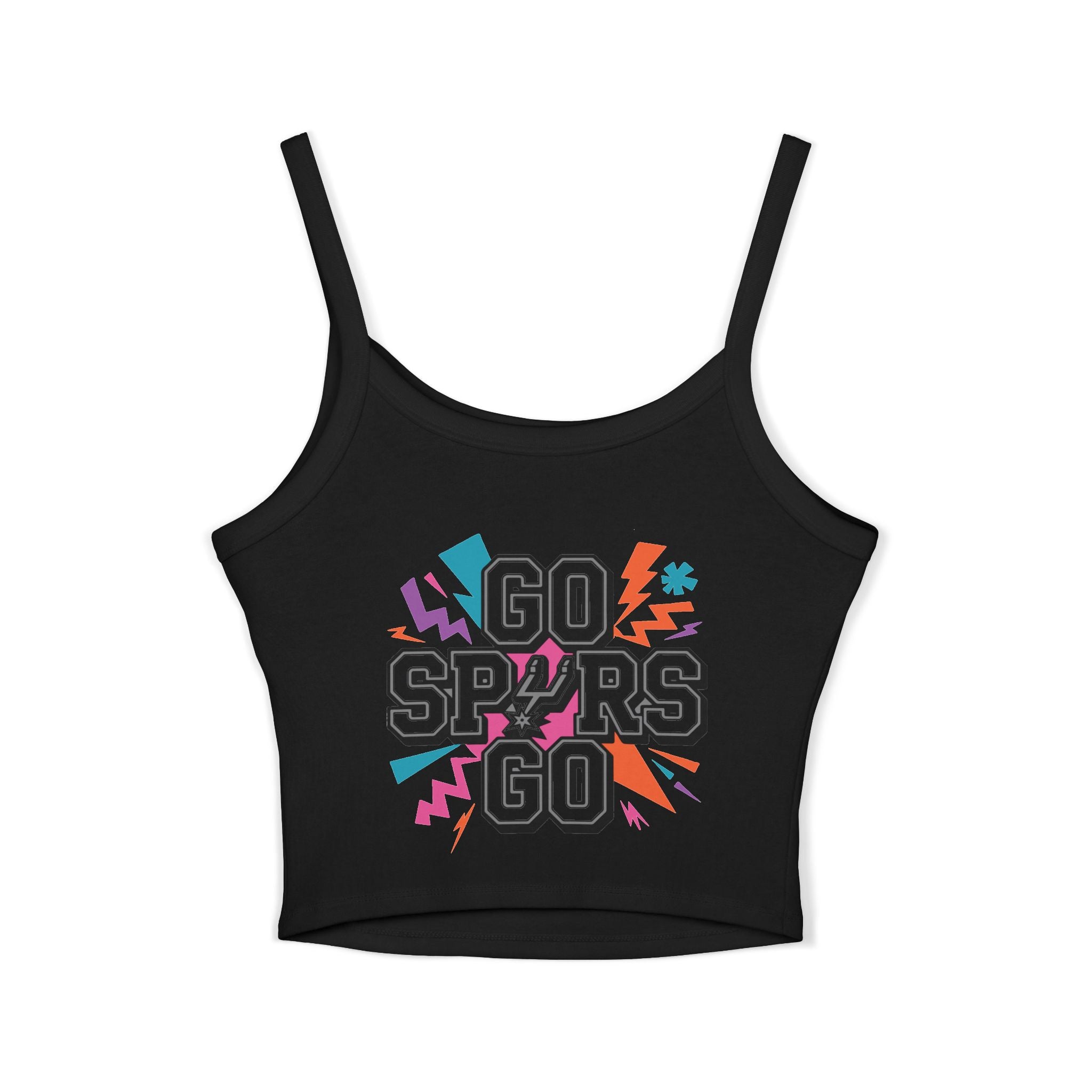 Spaghetti Tank Top — 'Go Spurs Go' Colorful Retro Basketball Fan Crop