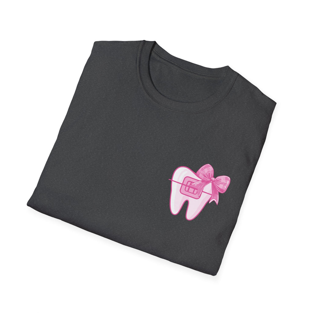 Tooth & Bow T-Shirt — Pink Dental Icons "It's a good day to straighten teeth"
