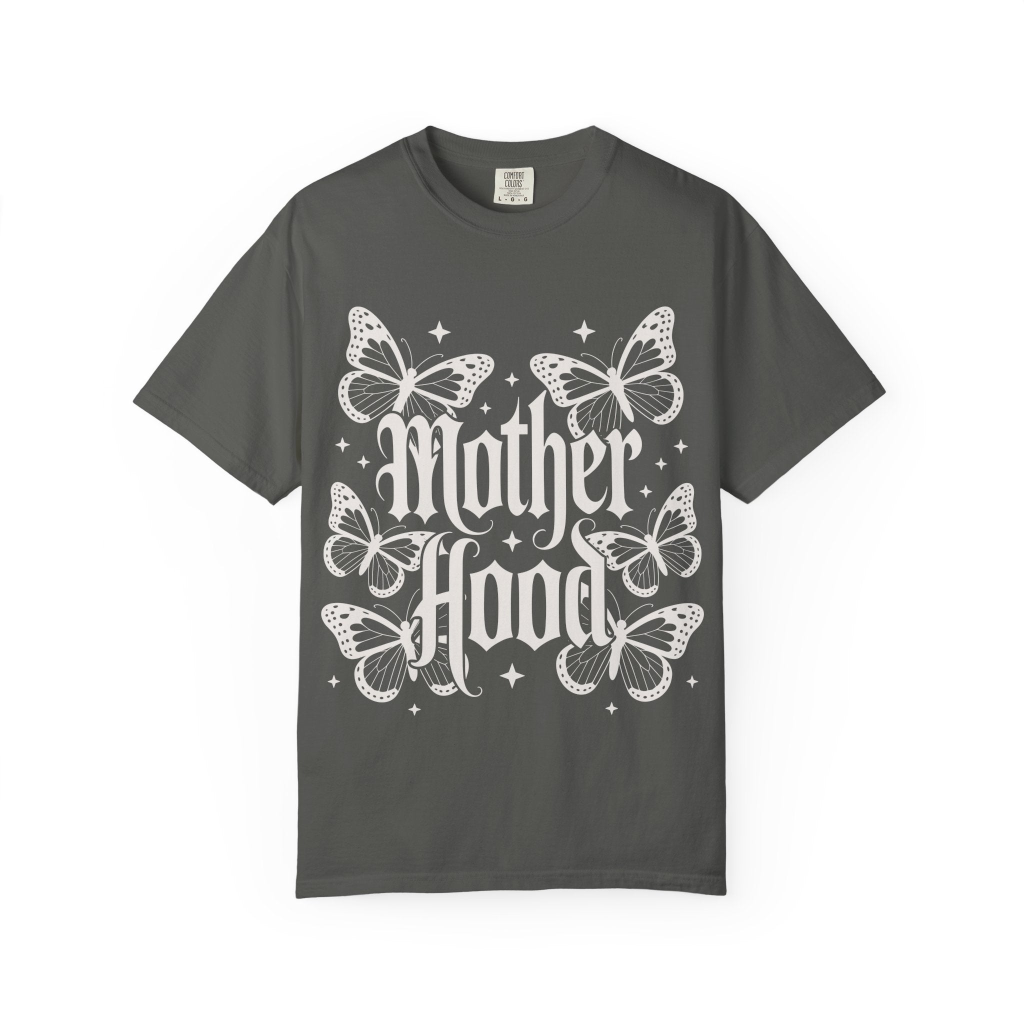 Motherhood Tee — Floral Butterfly "Mother Hood" Graphic T-Shirt