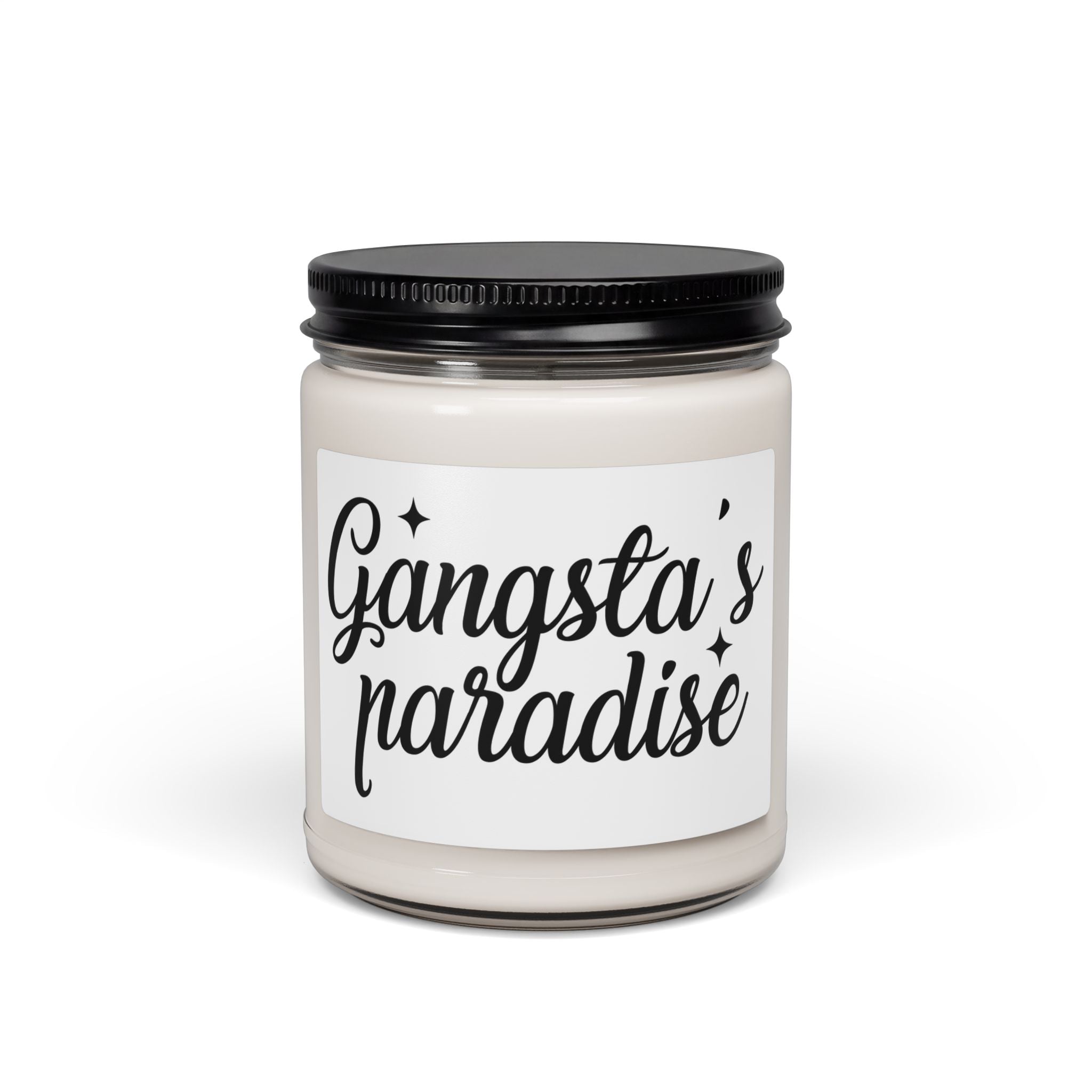 Gangsta’s Paradise Scented Soy Candle — 9oz Jar, Funny Retro Script Home Fragrance