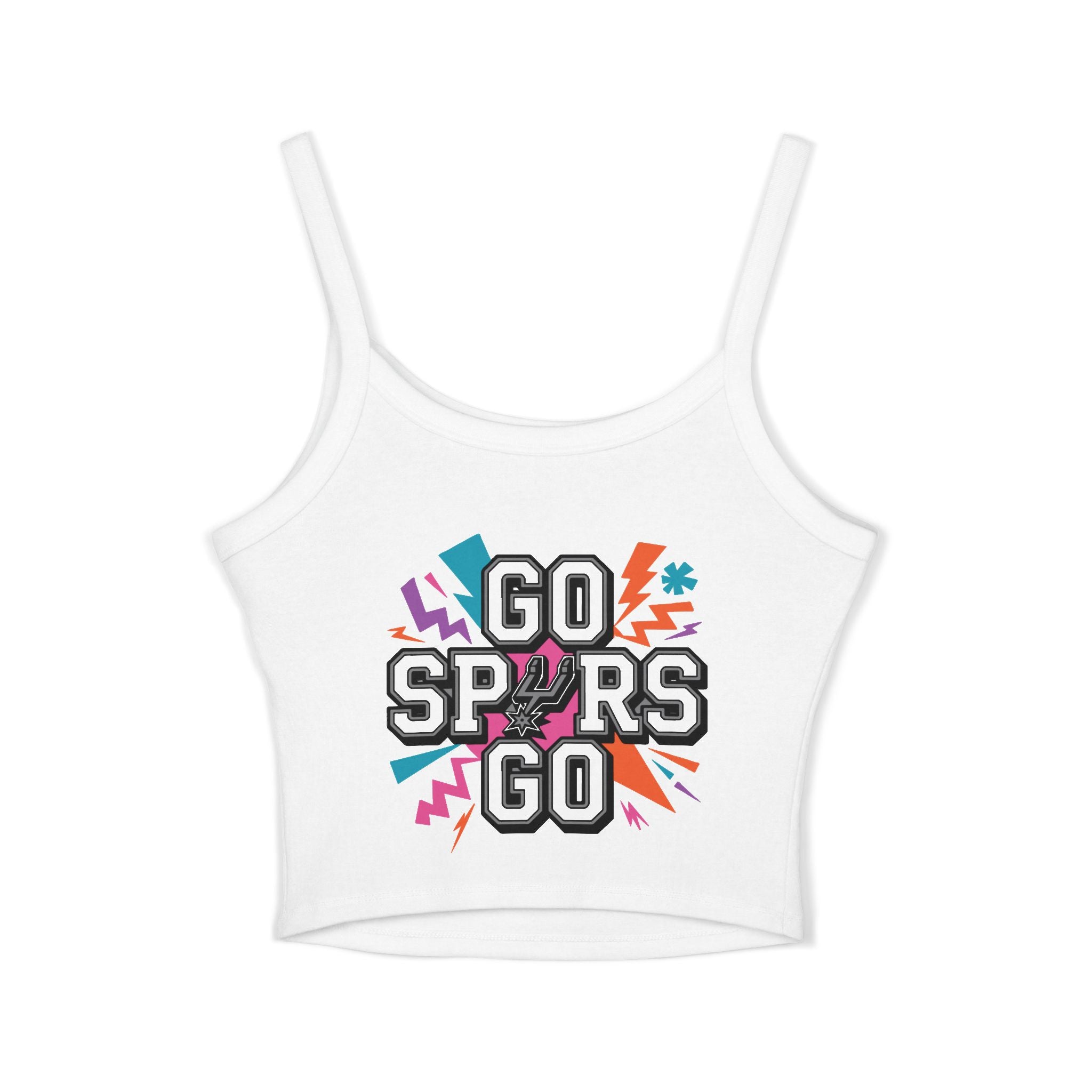 Spaghetti Tank Top — 'Go Spurs Go' Colorful Retro Basketball Fan Crop
