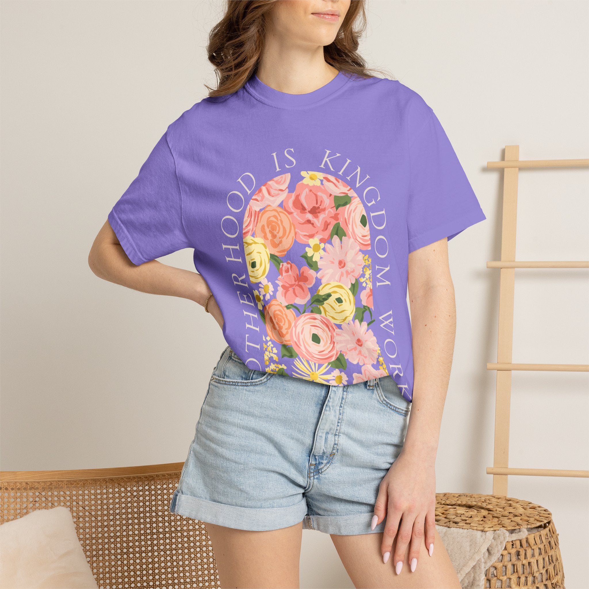 Motherhood Floral T-Shirt — "Motherhood Is Kingdom Work" (Proverbs 31:25-27)