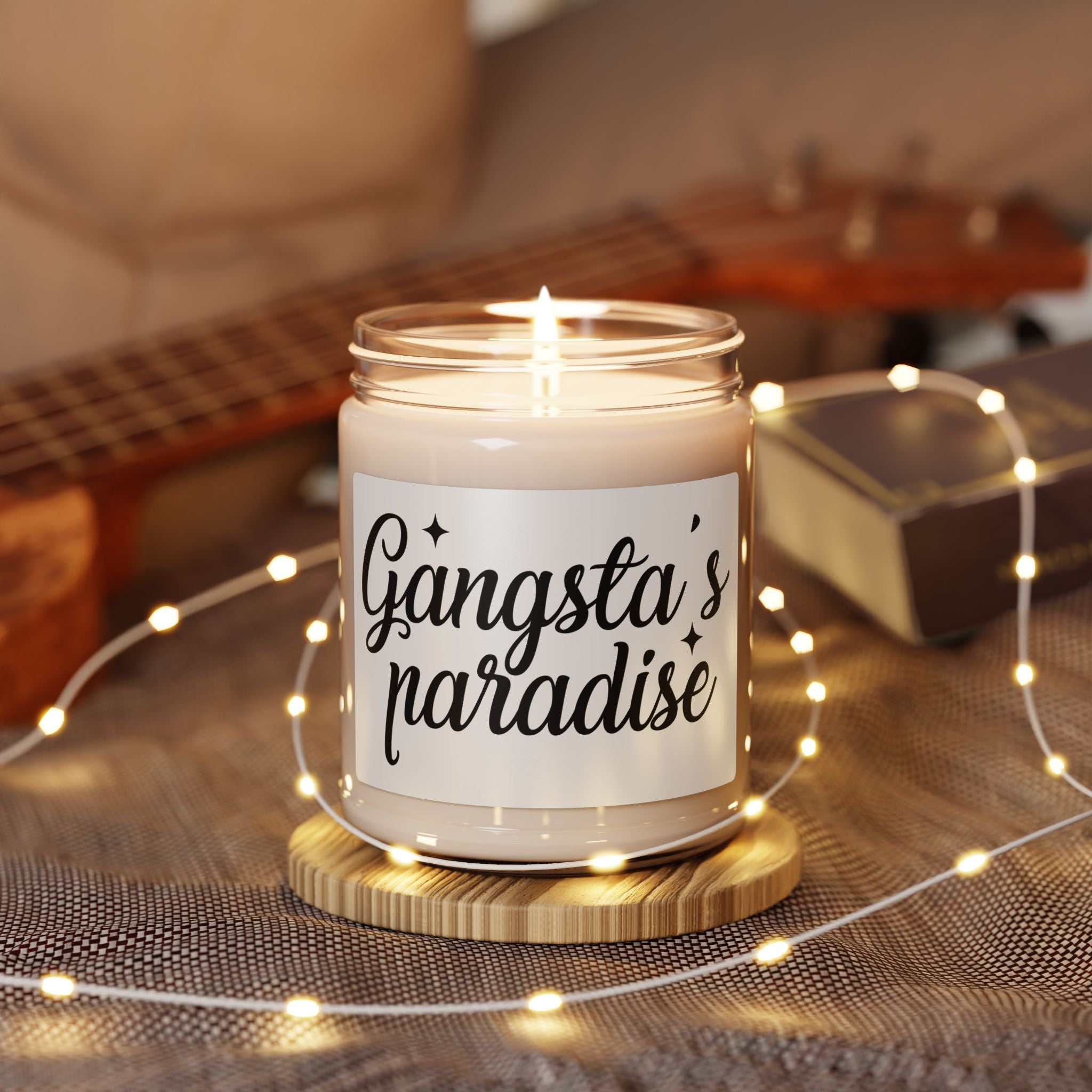 Gangsta’s Paradise Scented Soy Candle — 9oz Jar, Funny Retro Script Home Fragrance