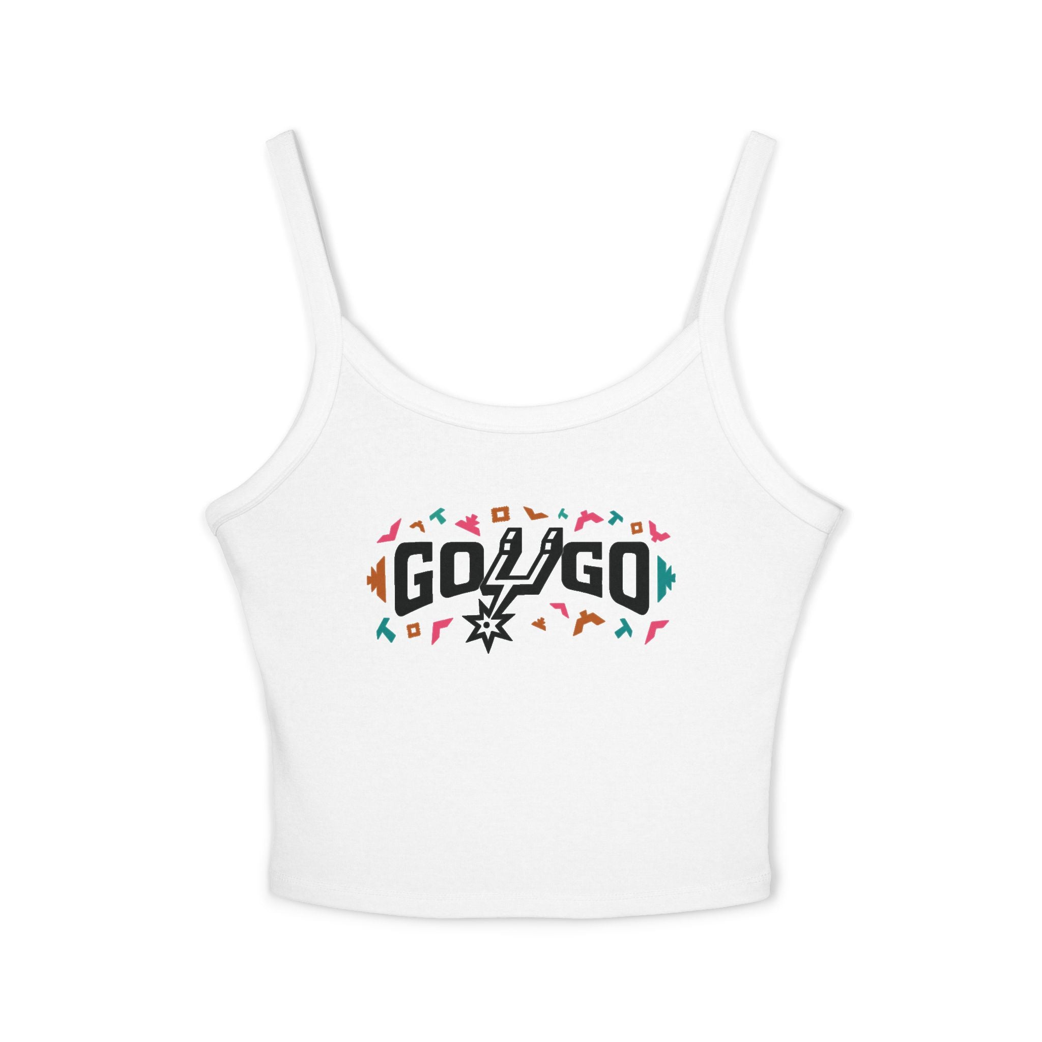 Spaghetti Tank Top — 'Go Spurs Go' Colorful Retro Basketball Fan Crop
