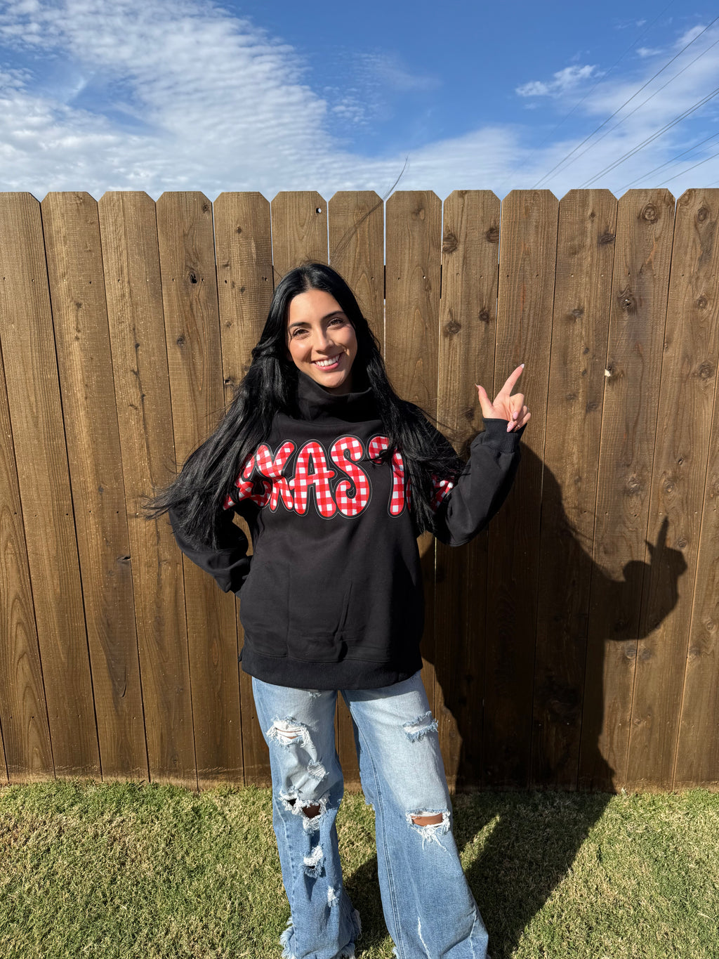 Gingham Texas Tech Mock Neck