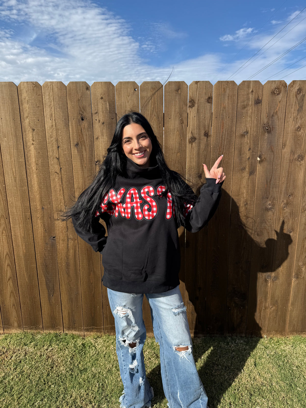 Gingham Texas Tech Mock Neck