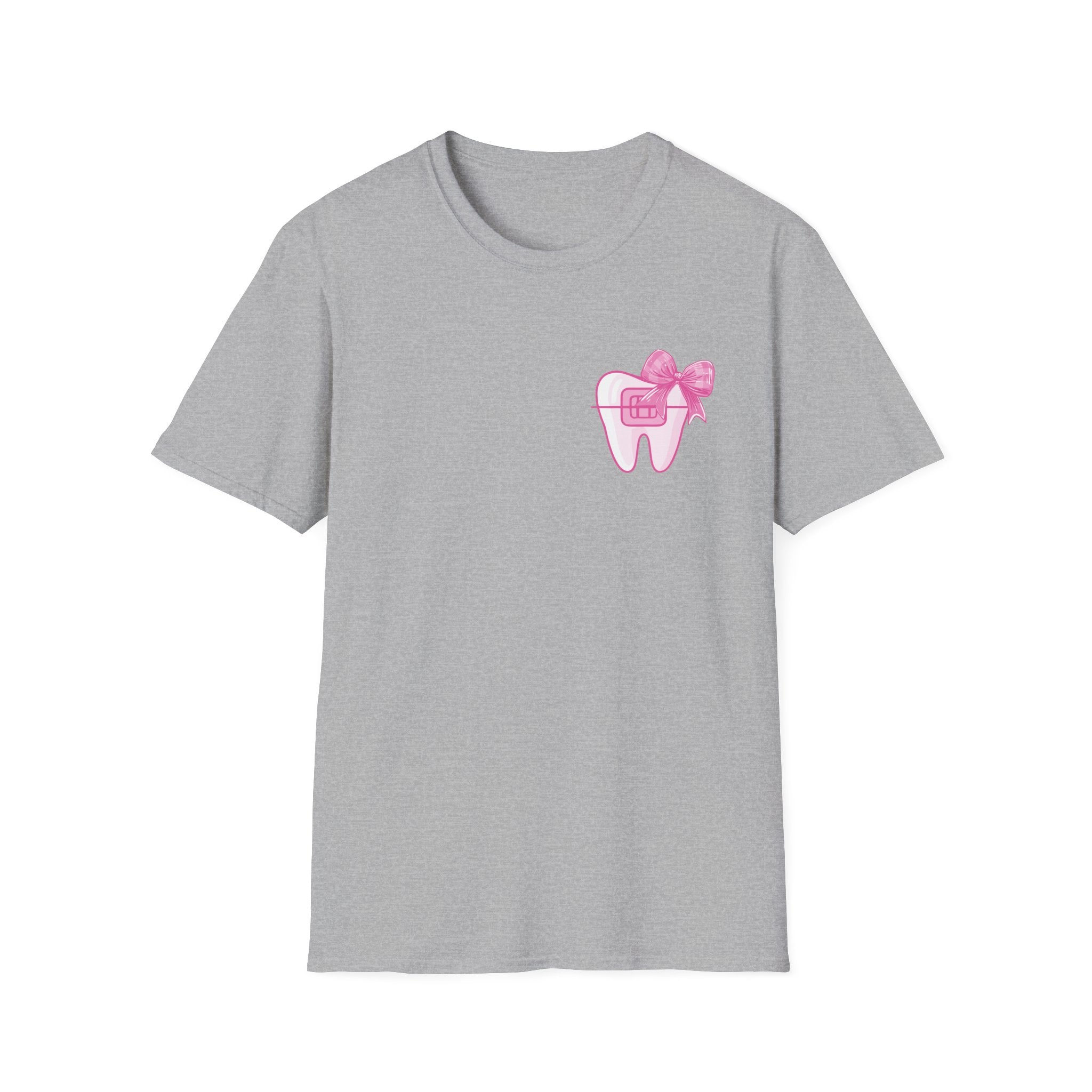 Tooth & Bow T-Shirt — Pink Dental Icons "It's a good day to straighten teeth"