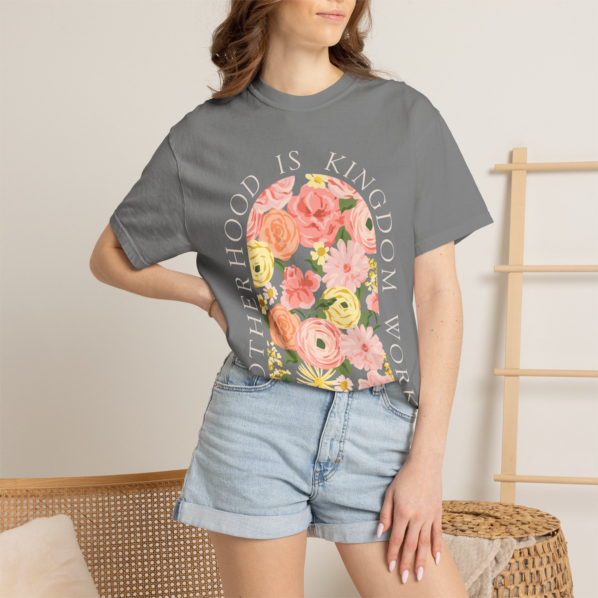 Motherhood Floral T-Shirt — "Motherhood Is Kingdom Work" (Proverbs 31:25-27)
