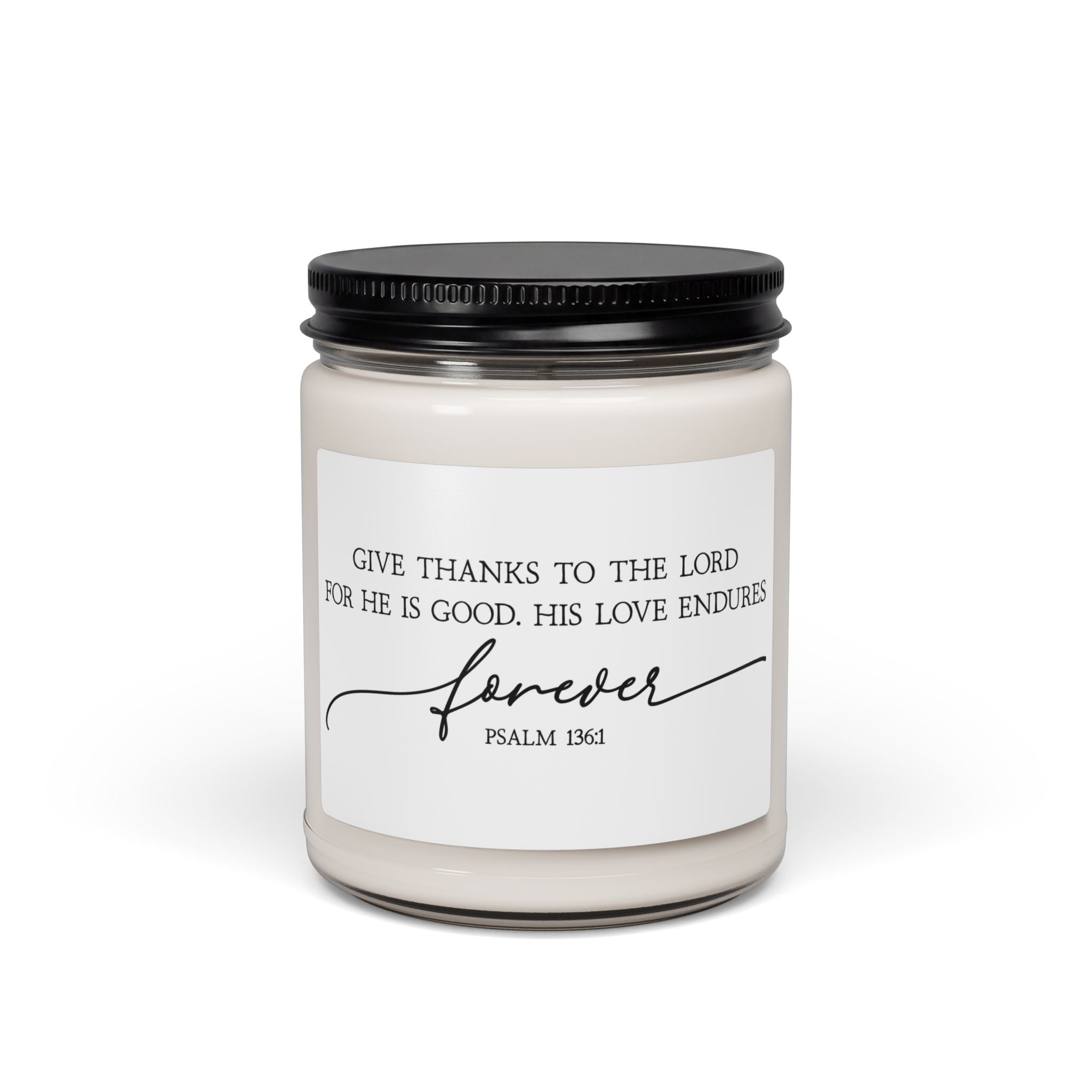 Psalm 136:1 Soy Candle — 'Give Thanks' Scented 9oz Jar