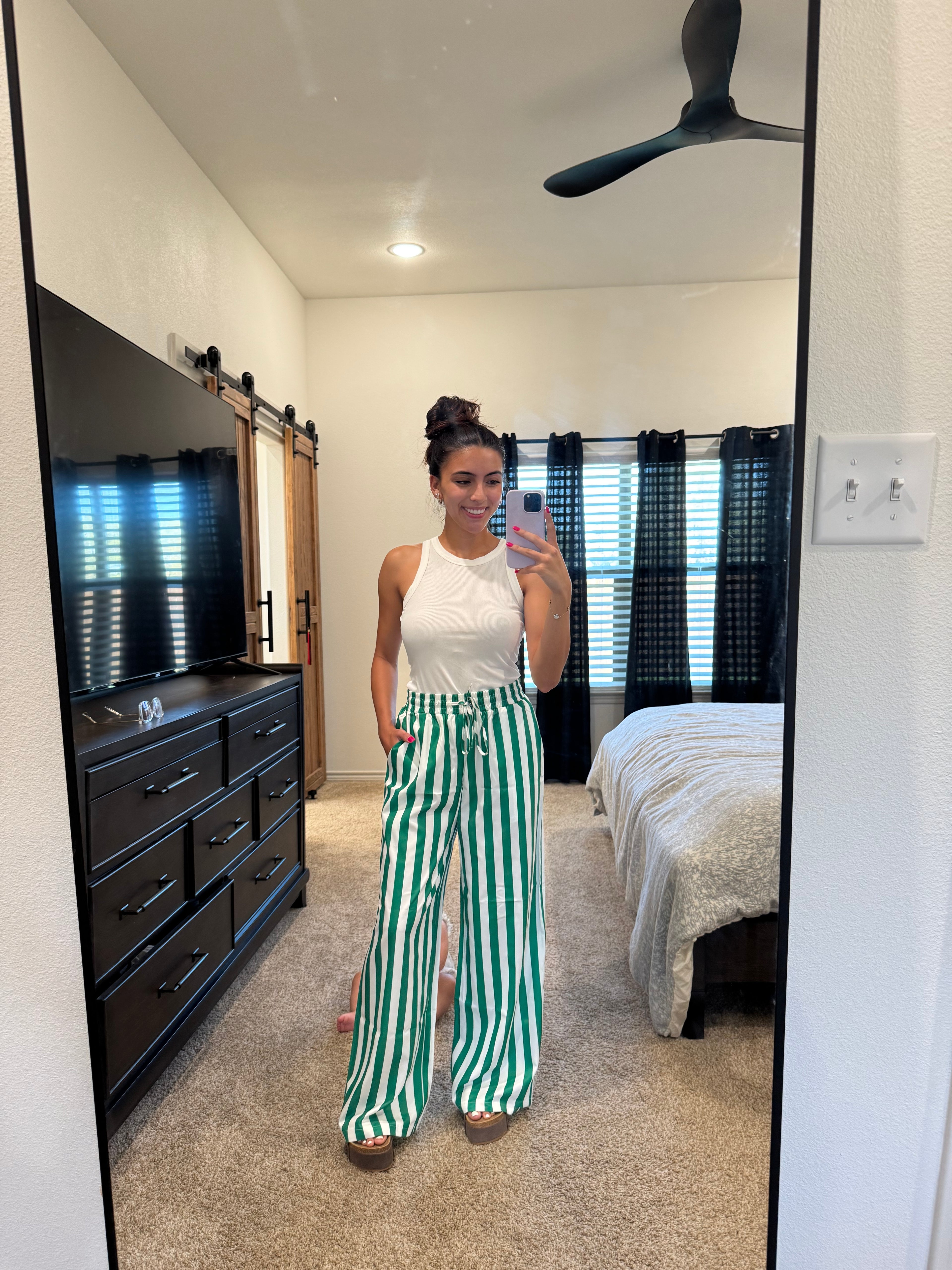 Green Striped Silk Pants
