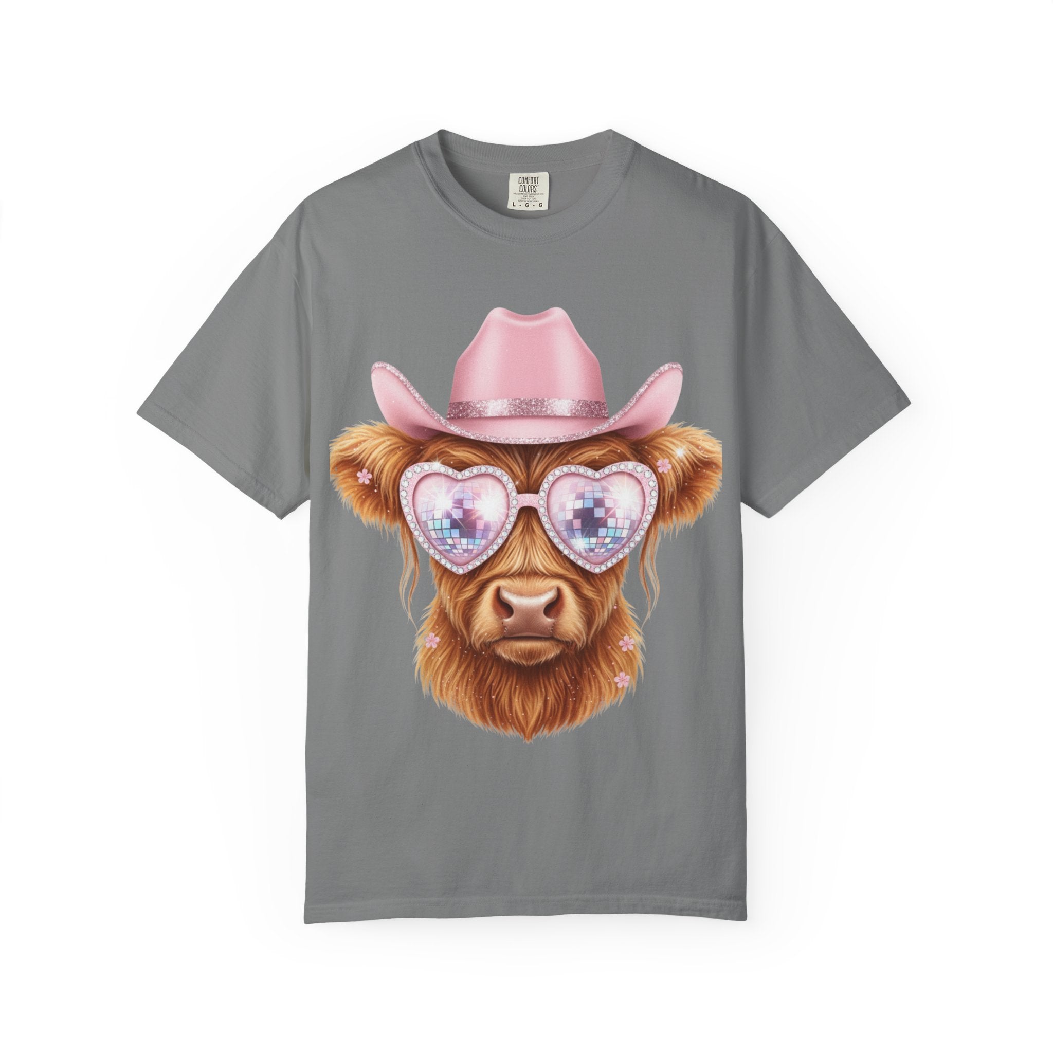 Cowgirl Cow T‑Shirt — Cute Cow with Pink Hat & Heart Sunglasses