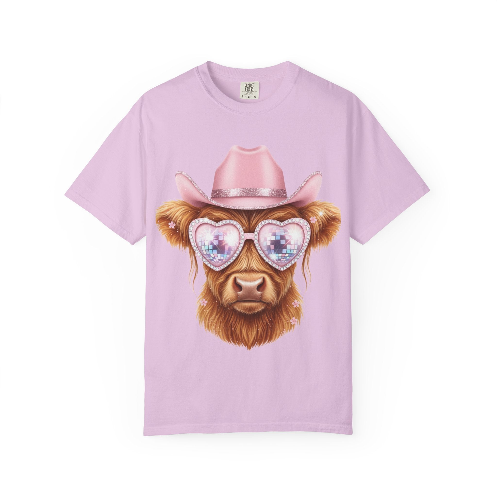 Cowgirl Cow T‑Shirt — Cute Cow with Pink Hat & Heart Sunglasses