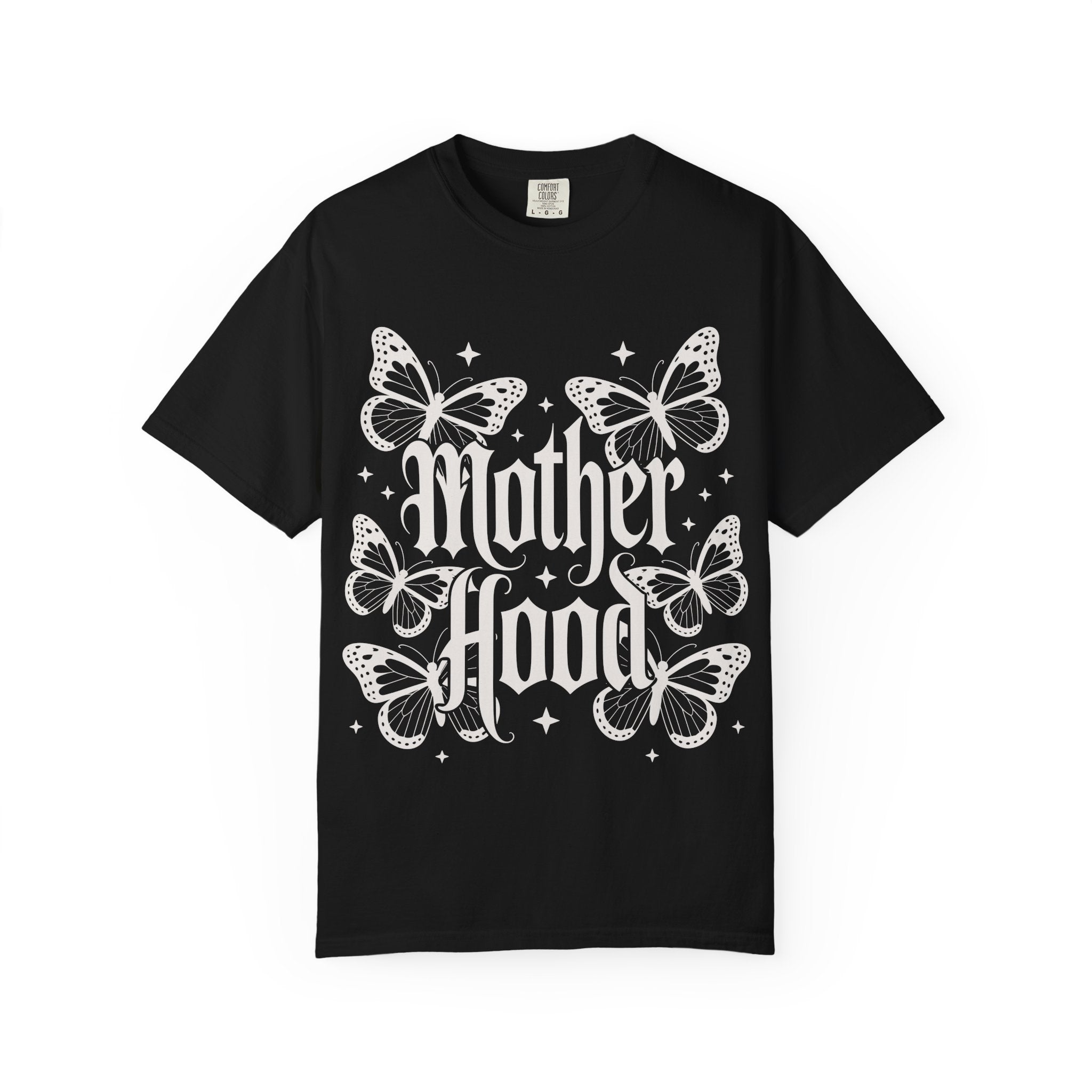 Motherhood Tee — Floral Butterfly "Mother Hood" Graphic T-Shirt