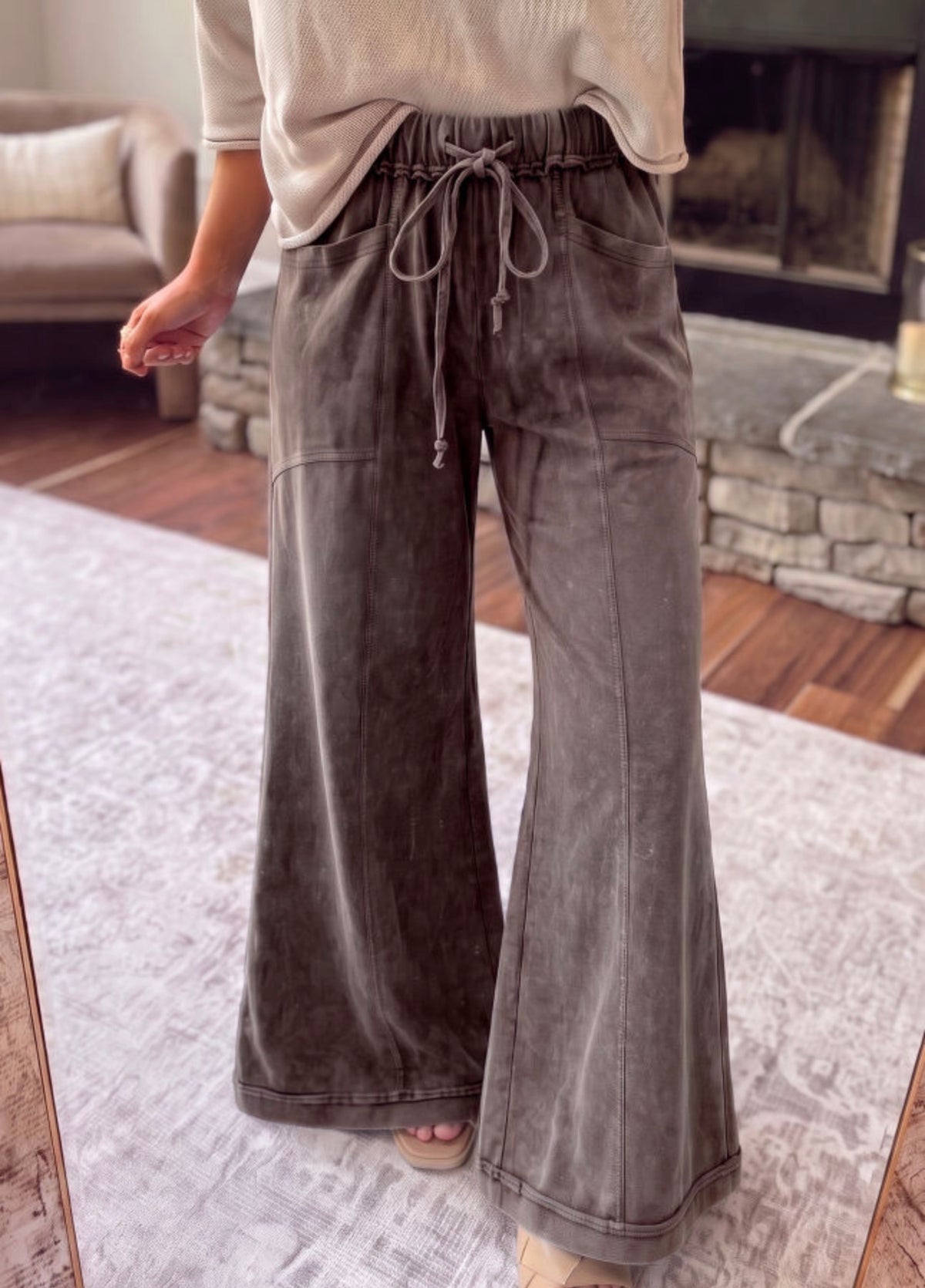 Mineral Wash Flare Leg Pants