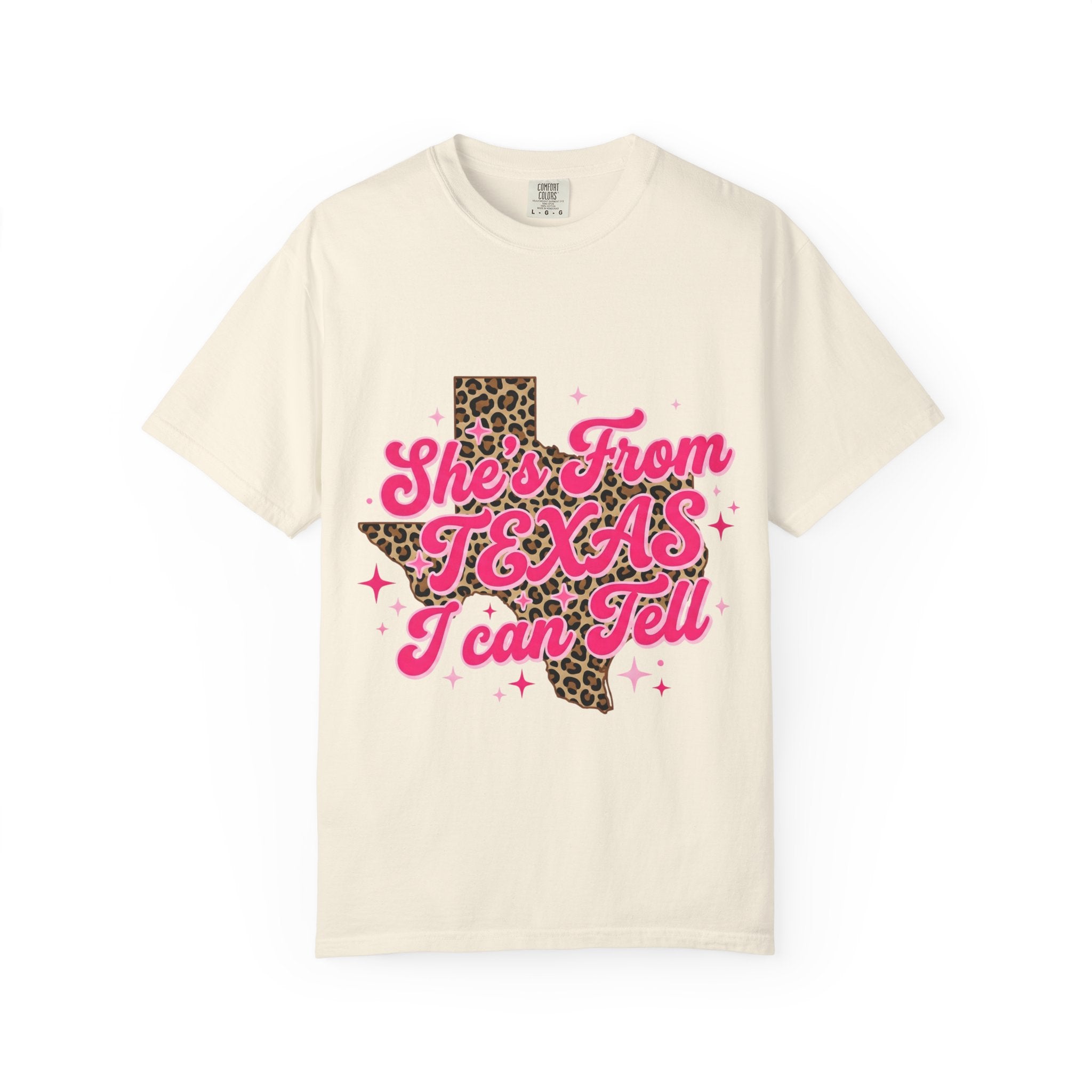 Texas Leopard Graphic T-Shirt — "She's From Texas I Can Tell"