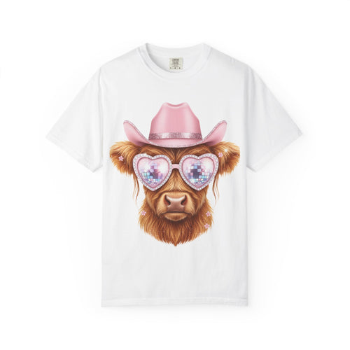 Cowgirl Cow T‑Shirt — Cute Cow with Pink Hat & Heart Sunglasses