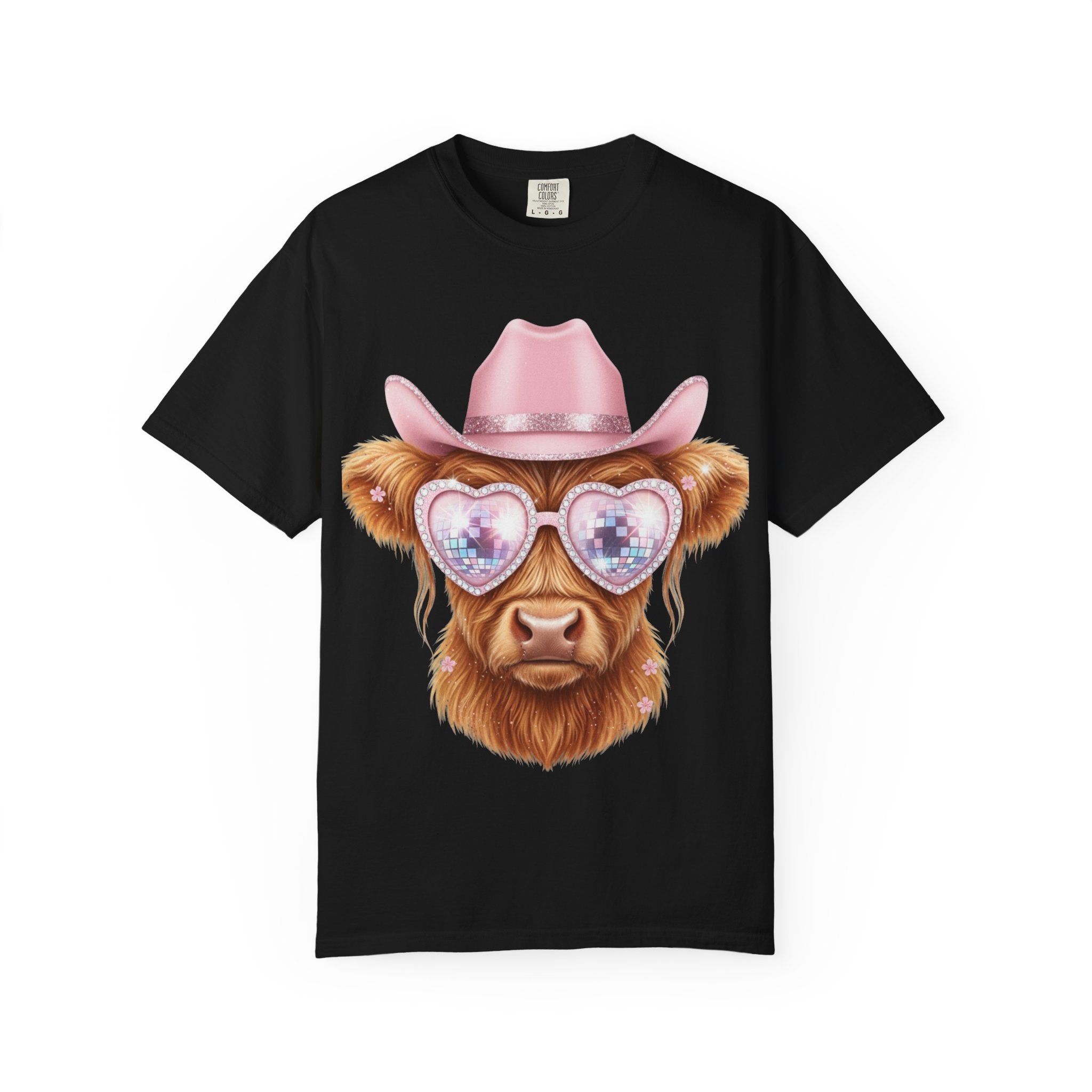 Cowgirl Cow T‑Shirt — Cute Cow with Pink Hat & Heart Sunglasses