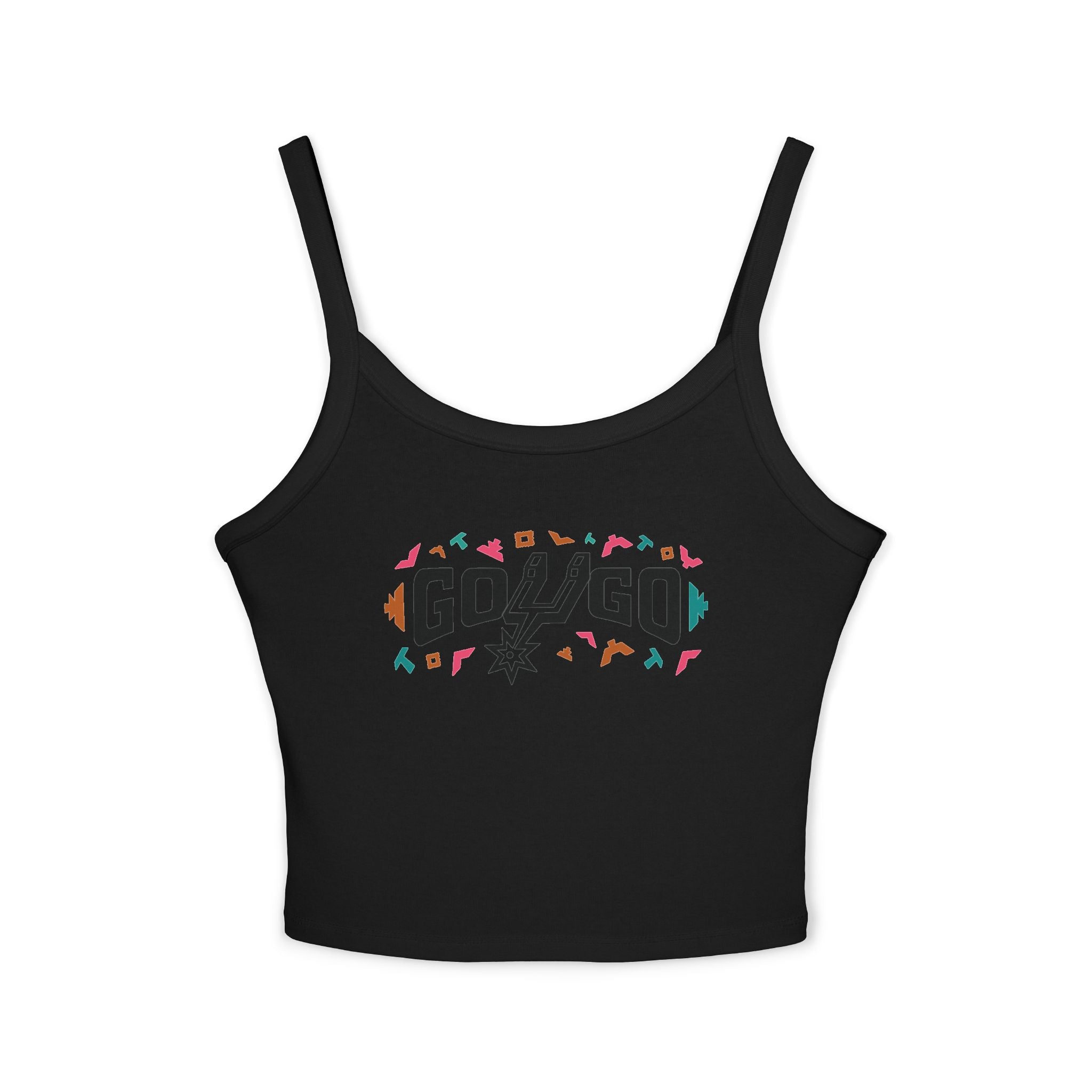 Spaghetti Tank Top — 'Go Spurs Go' Colorful Retro Basketball Fan Crop