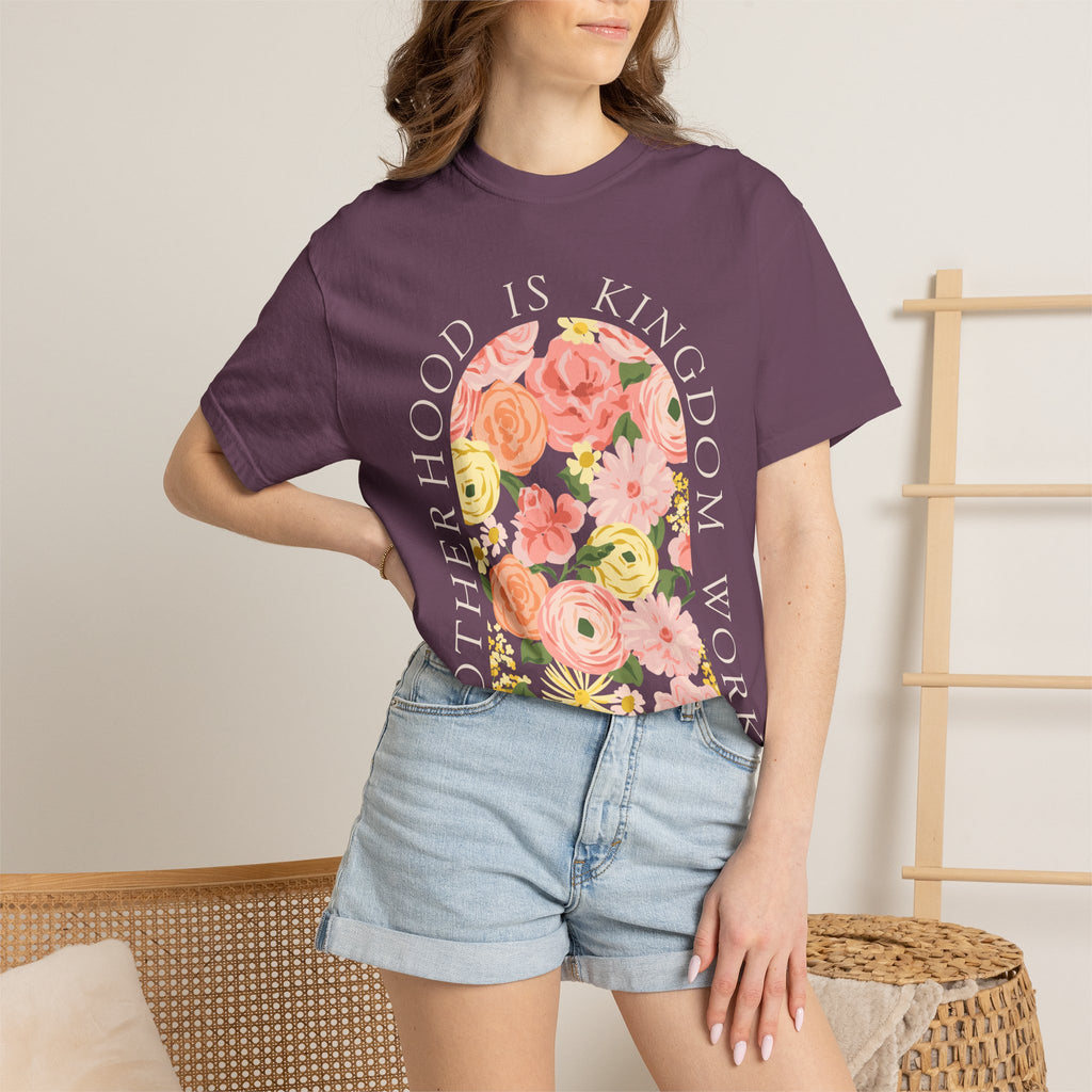 Motherhood Floral T-Shirt — "Motherhood Is Kingdom Work" (Proverbs 31:25-27)