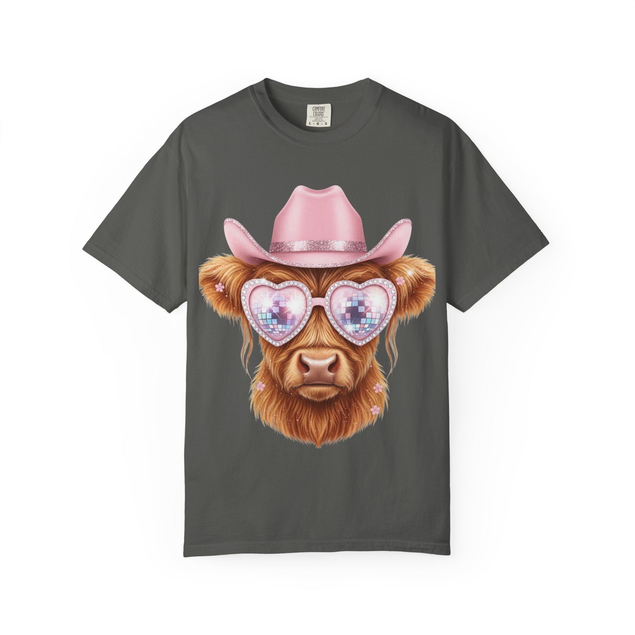 Cowgirl Cow T‑Shirt — Cute Cow with Pink Hat & Heart Sunglasses