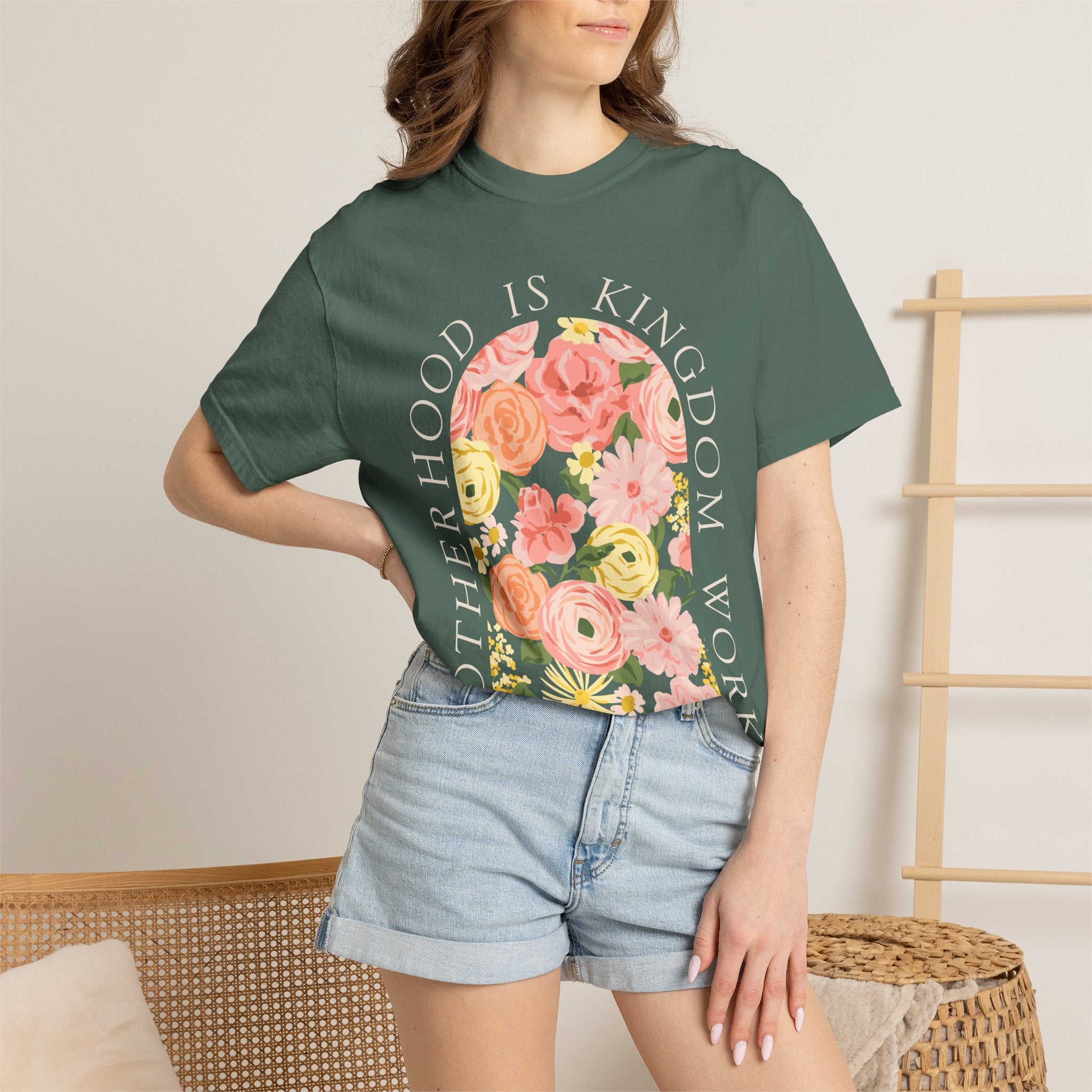 Motherhood Floral T-Shirt — "Motherhood Is Kingdom Work" (Proverbs 31:25-27)