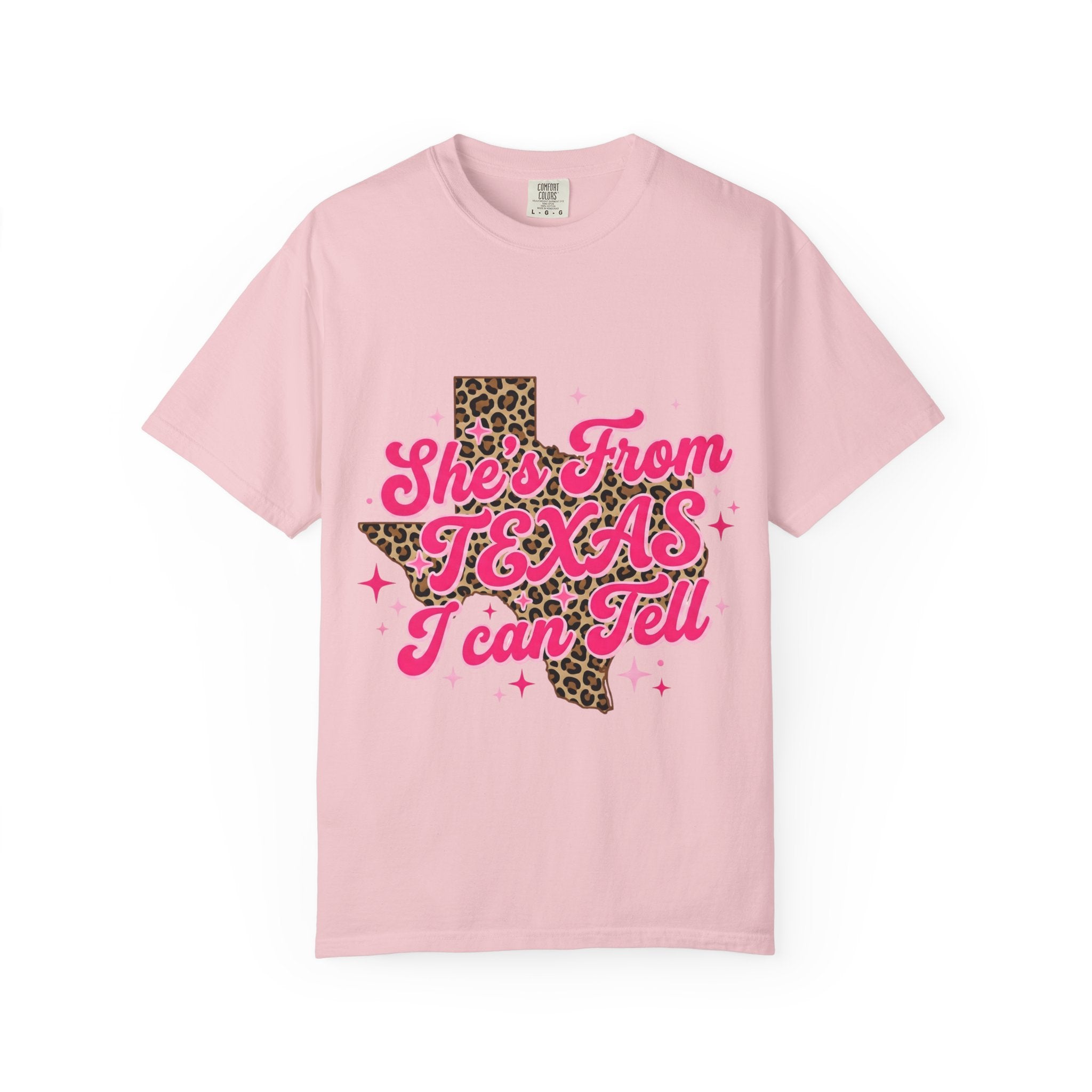Texas Leopard Graphic T-Shirt — "She's From Texas I Can Tell"