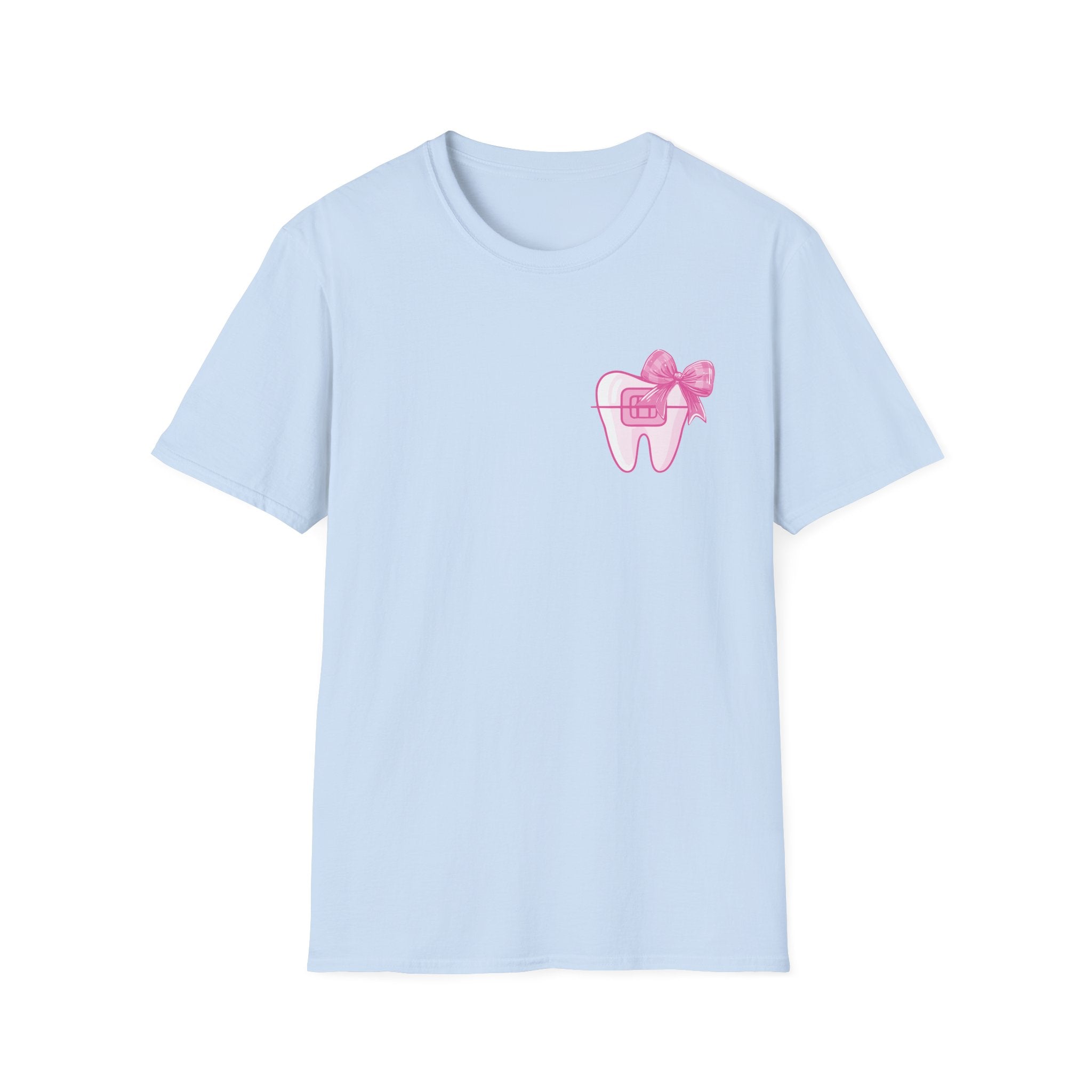 Tooth & Bow T-Shirt — Pink Dental Icons "It's a good day to straighten teeth"