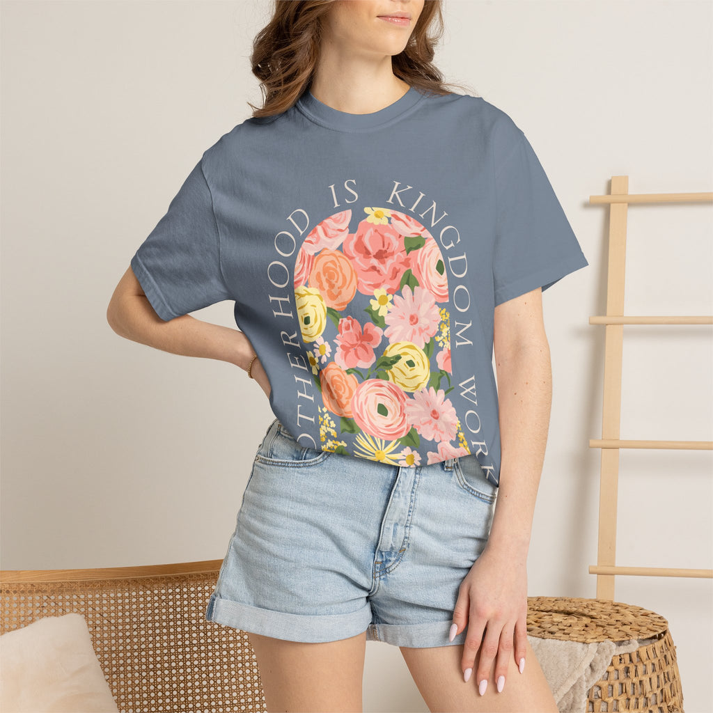 Motherhood Floral T-Shirt — "Motherhood Is Kingdom Work" (Proverbs 31:25-27)