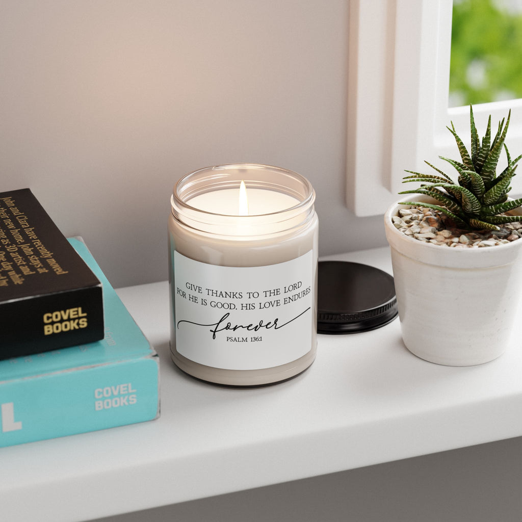 Psalm 136:1 Soy Candle — 'Give Thanks' Scented 9oz Jar