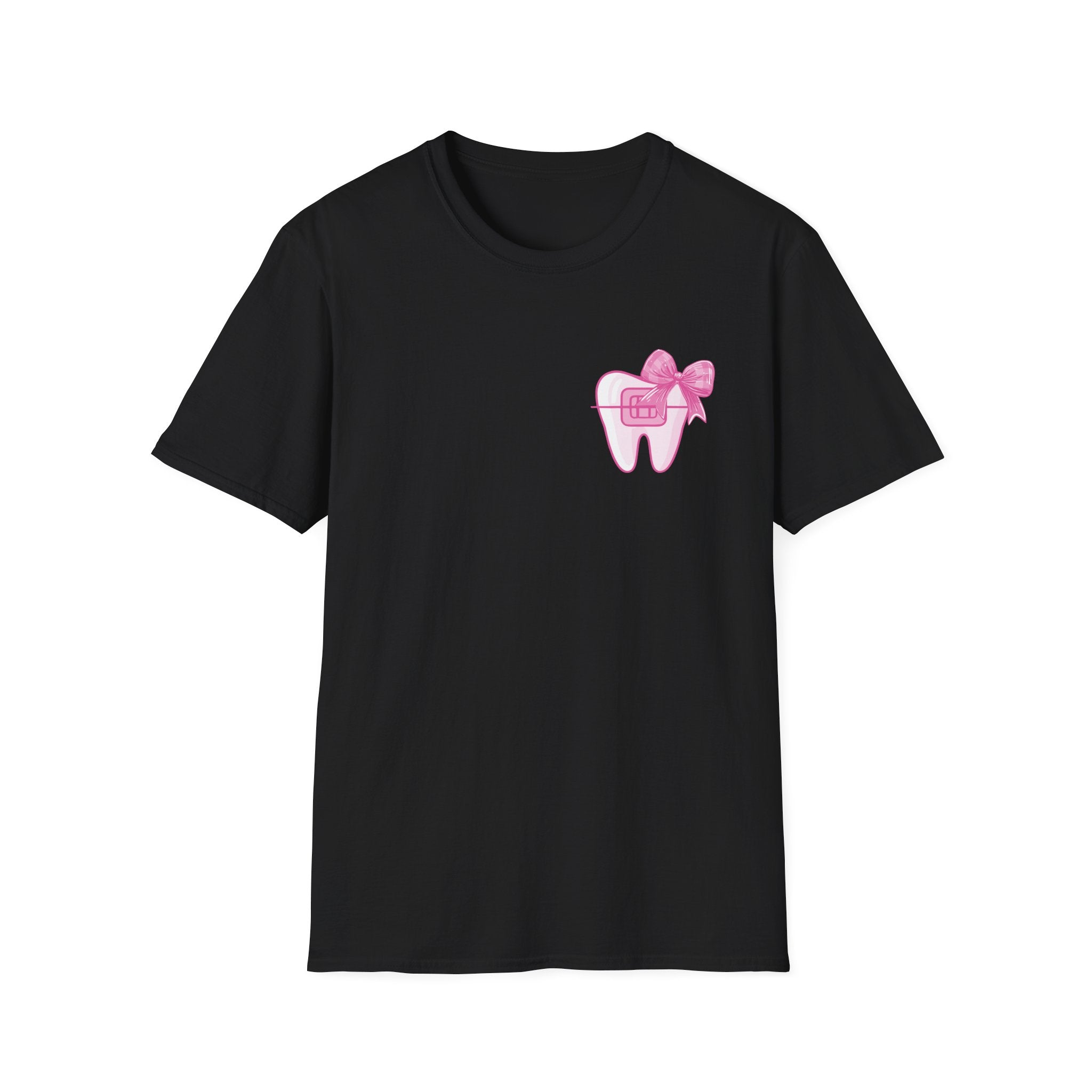 Tooth & Bow T-Shirt — Pink Dental Icons "It's a good day to straighten teeth"