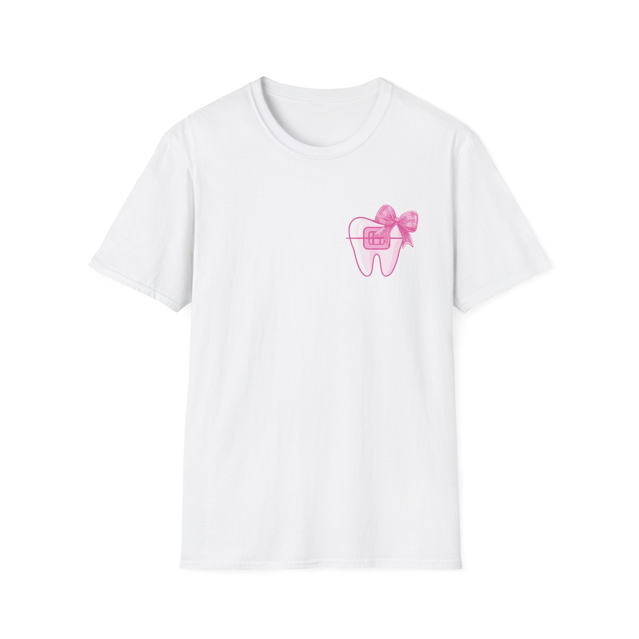 Tooth & Bow T-Shirt — Pink Dental Icons "It's a good day to straighten teeth"