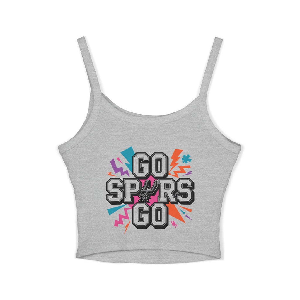 Spaghetti Tank Top — 'Go Spurs Go' Colorful Retro Basketball Fan Crop